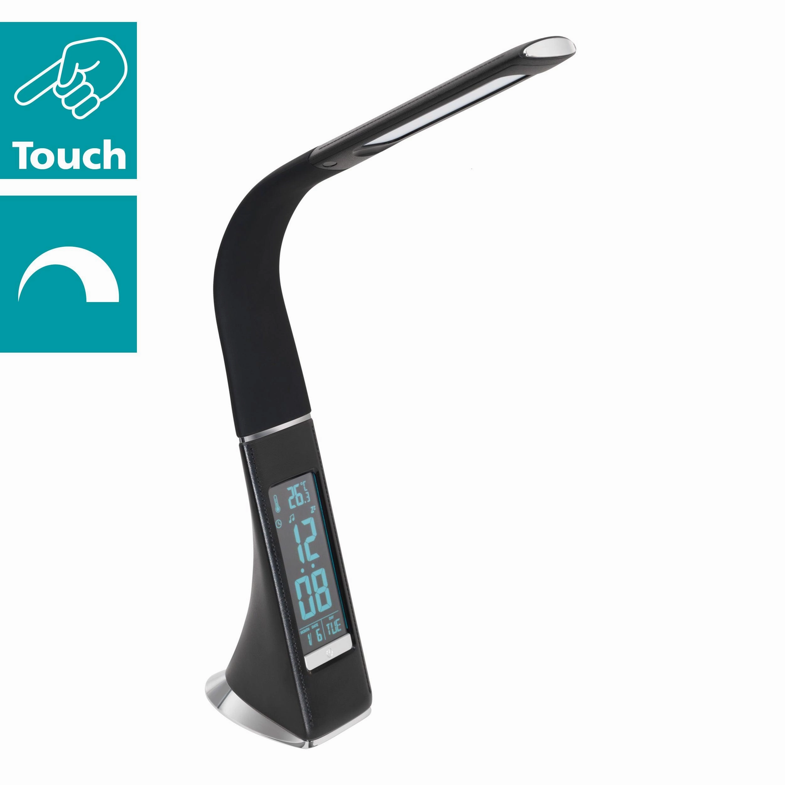 Eglo Cognoli Black LED Desk Lamp - Time & Date