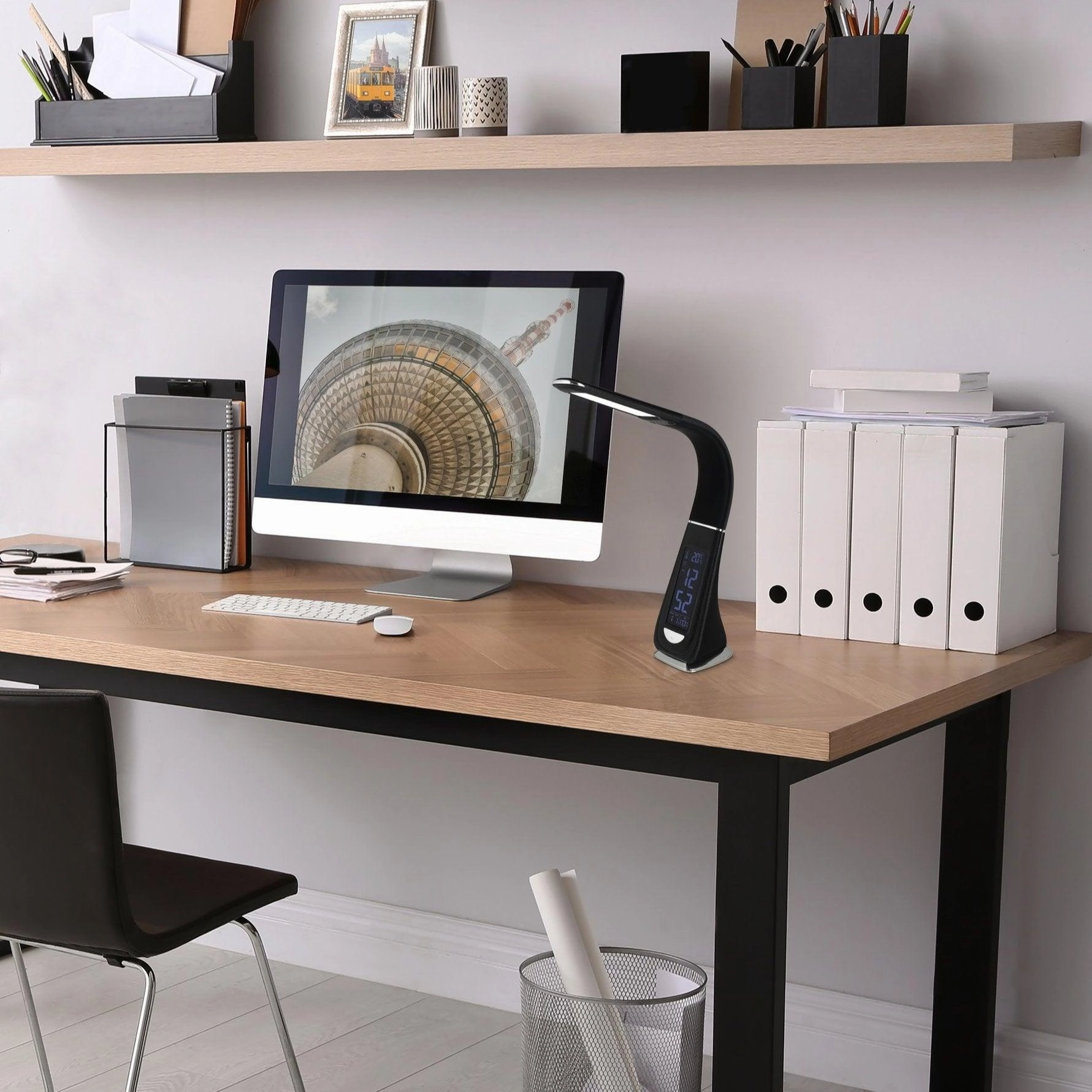 Eglo Cognoli Black LED Desk Lamp - Time & Date energy-saving LED light
