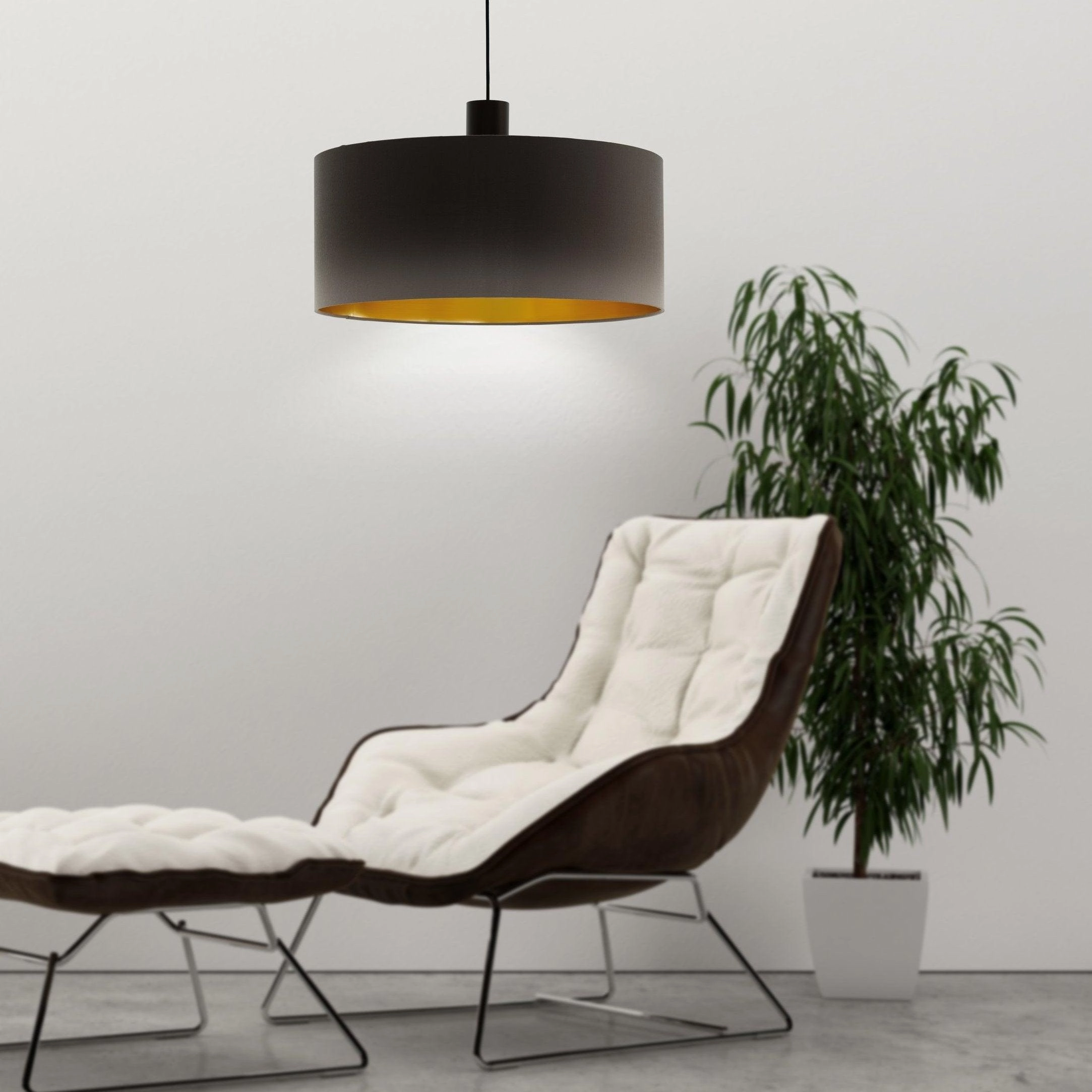 Eglo Concessa 1 Brown & Gold Round Fabric Ceiling Pendant - 53cm sleek LED ceiling lamp