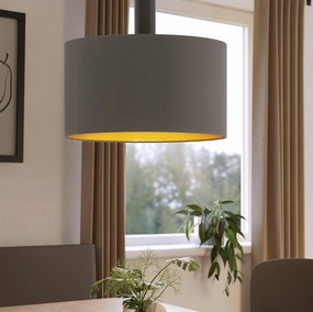 Eglo Concessa 1 Brown & Gold Round Fabric Pendant - 38cm sleek LED ceiling lamp