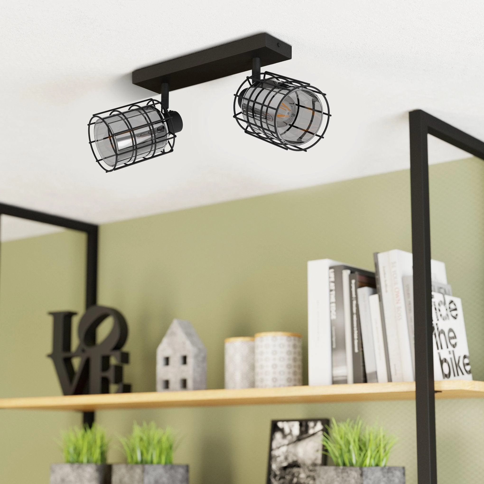 Eglo Consaca Black Wire & Smoked Glass 2 Light Bar Spotlight