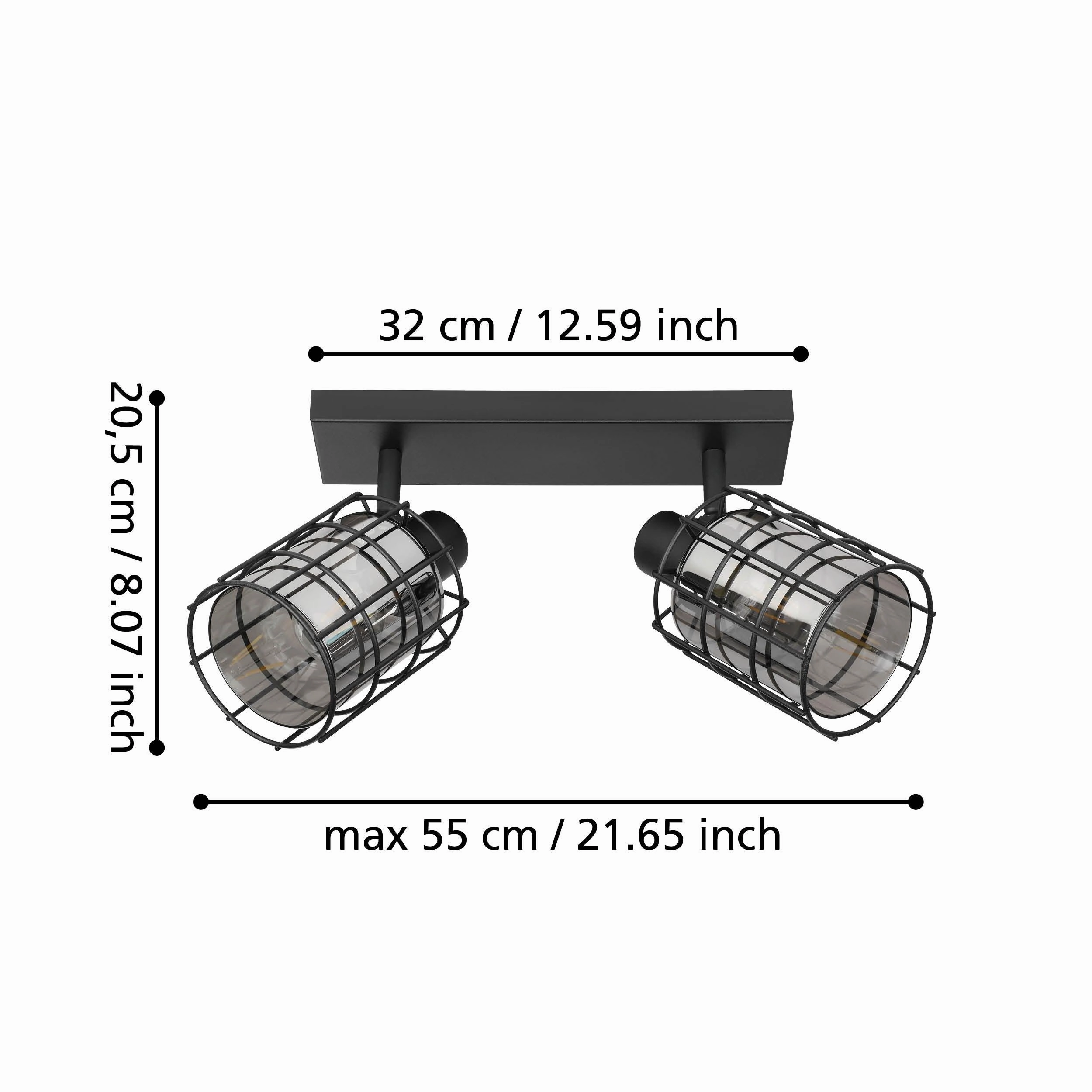 Eglo Consaca Black Wire & Smoked Glass 2 Light Bar Spotlight