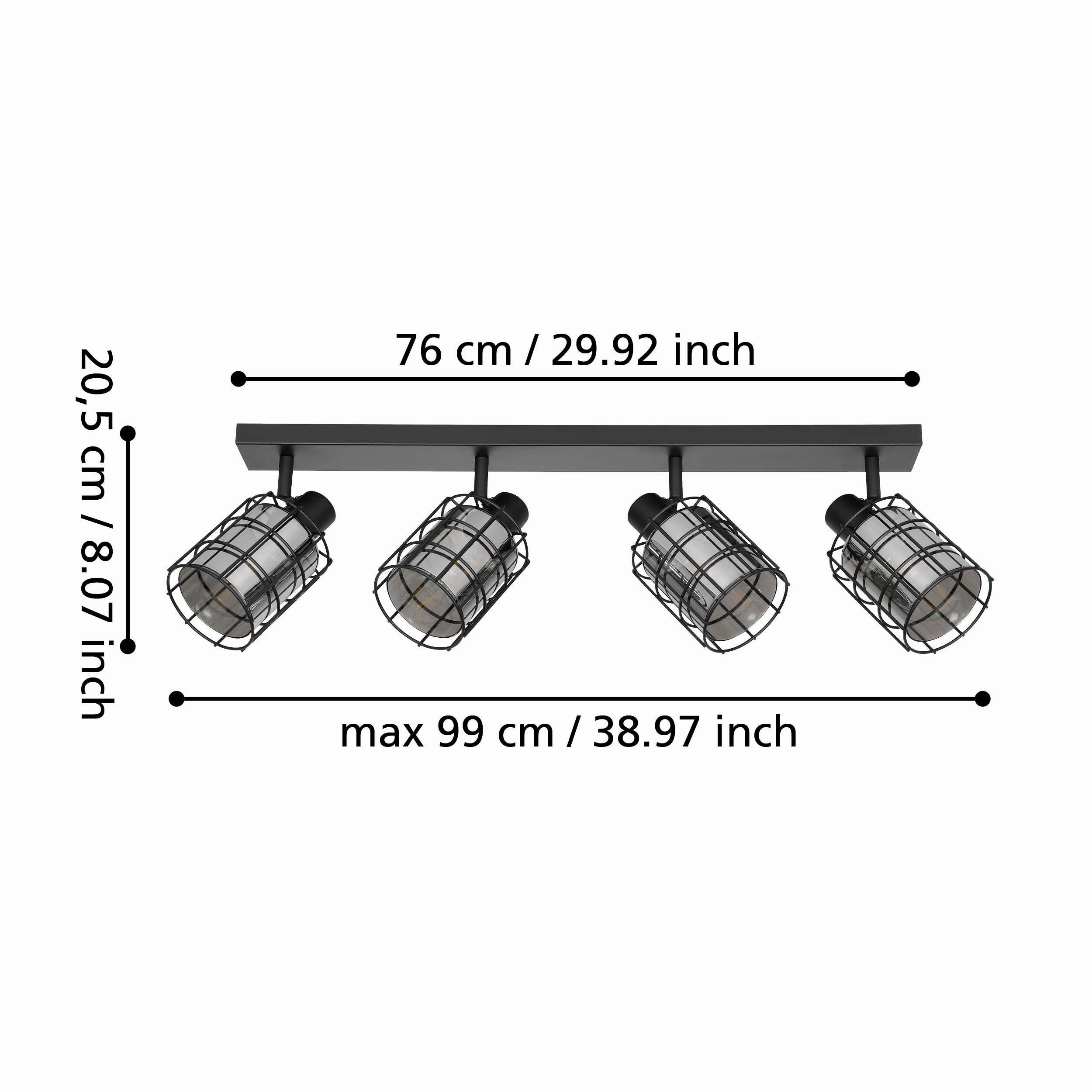 Eglo Consaca Black Wire & Smoked Glass 4 Light Bar Spotlight