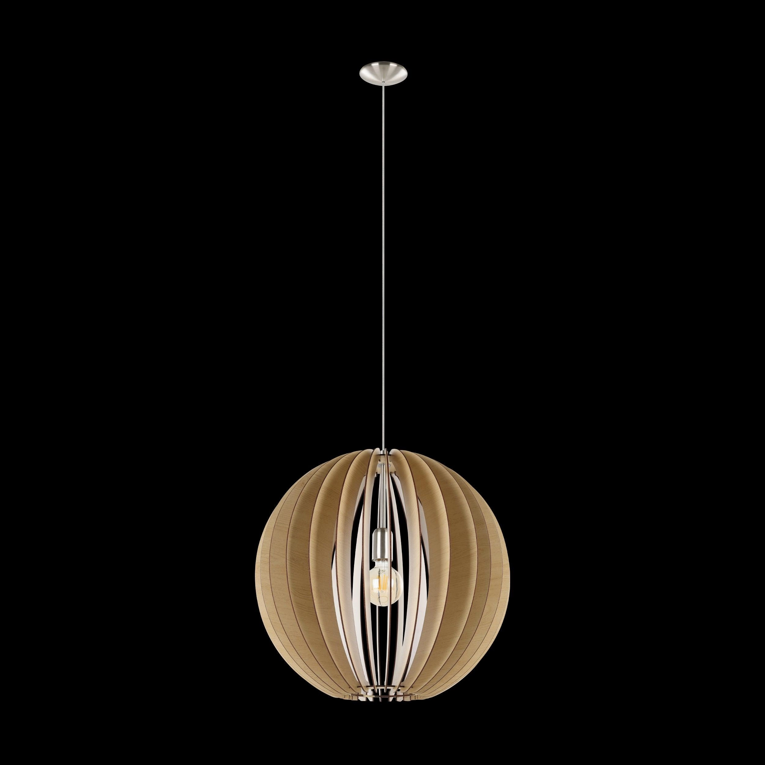 Eglo Cossano Round Light Wood Slat Ceiling Pendant - 50cm