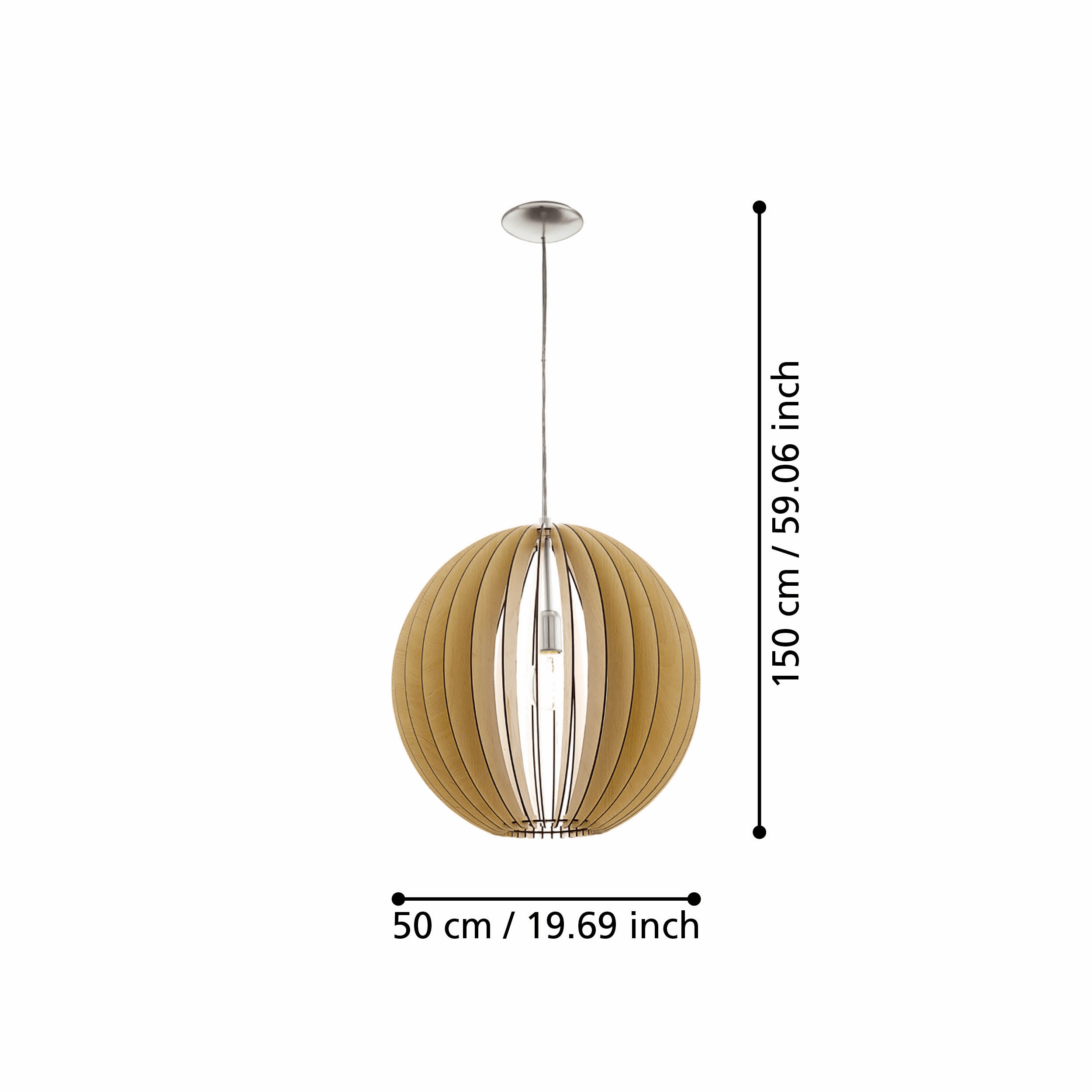 Eglo Cossano Round Light Wood Slat Ceiling Pendant - 50cm