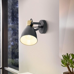 Eglo Coswarth Grey & Wood Wall Spotlight tall arc lamp for living room