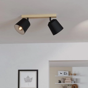 Eglo Cotorro 2 Light Wood & Black Bar Spotlight tall arc lamp for living room