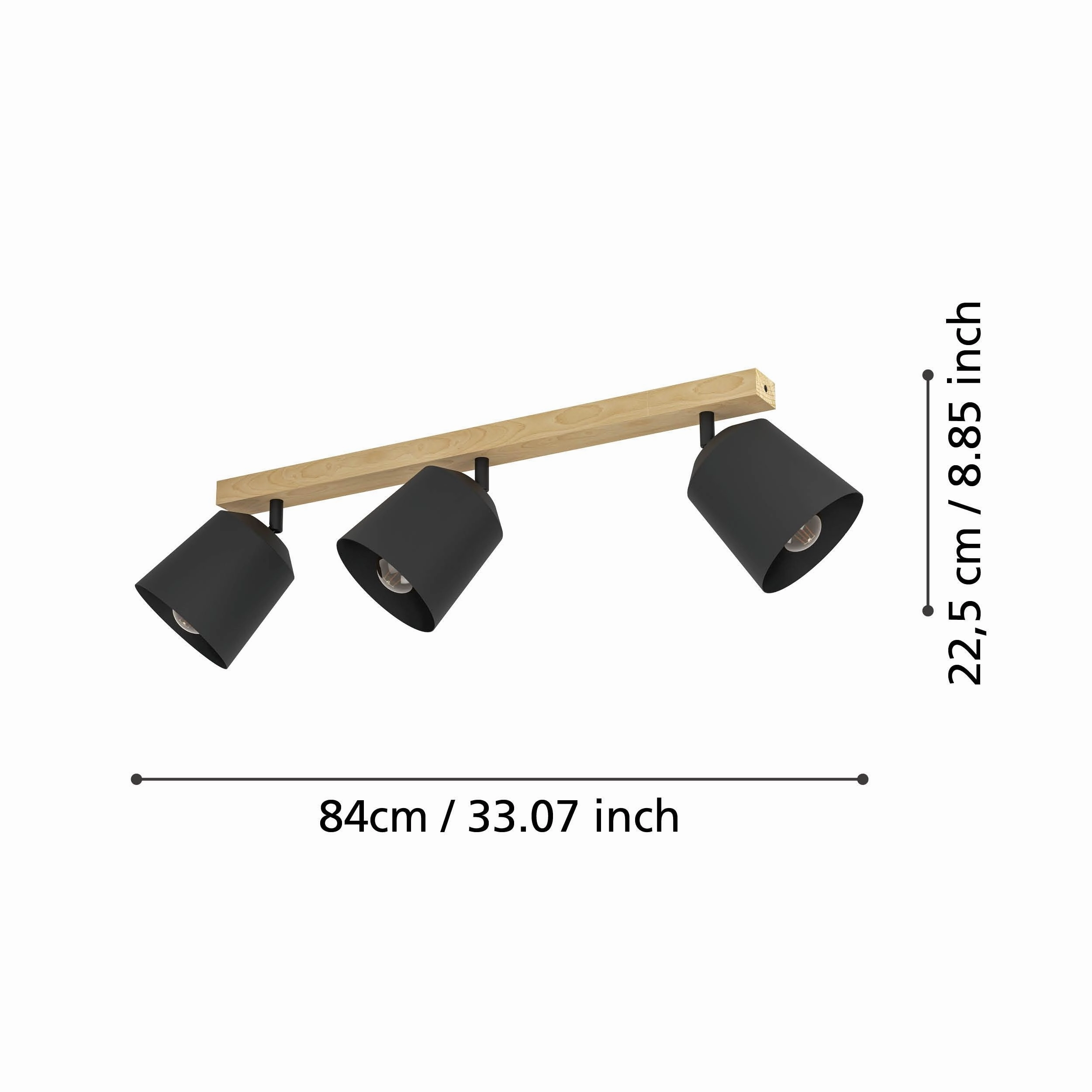 Eglo Cotorro 3 Light Wood & Black Bar Spotlight