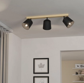 Eglo Cotorro 3 Light Wood & Black Bar Spotlight tall arc lamp for living room