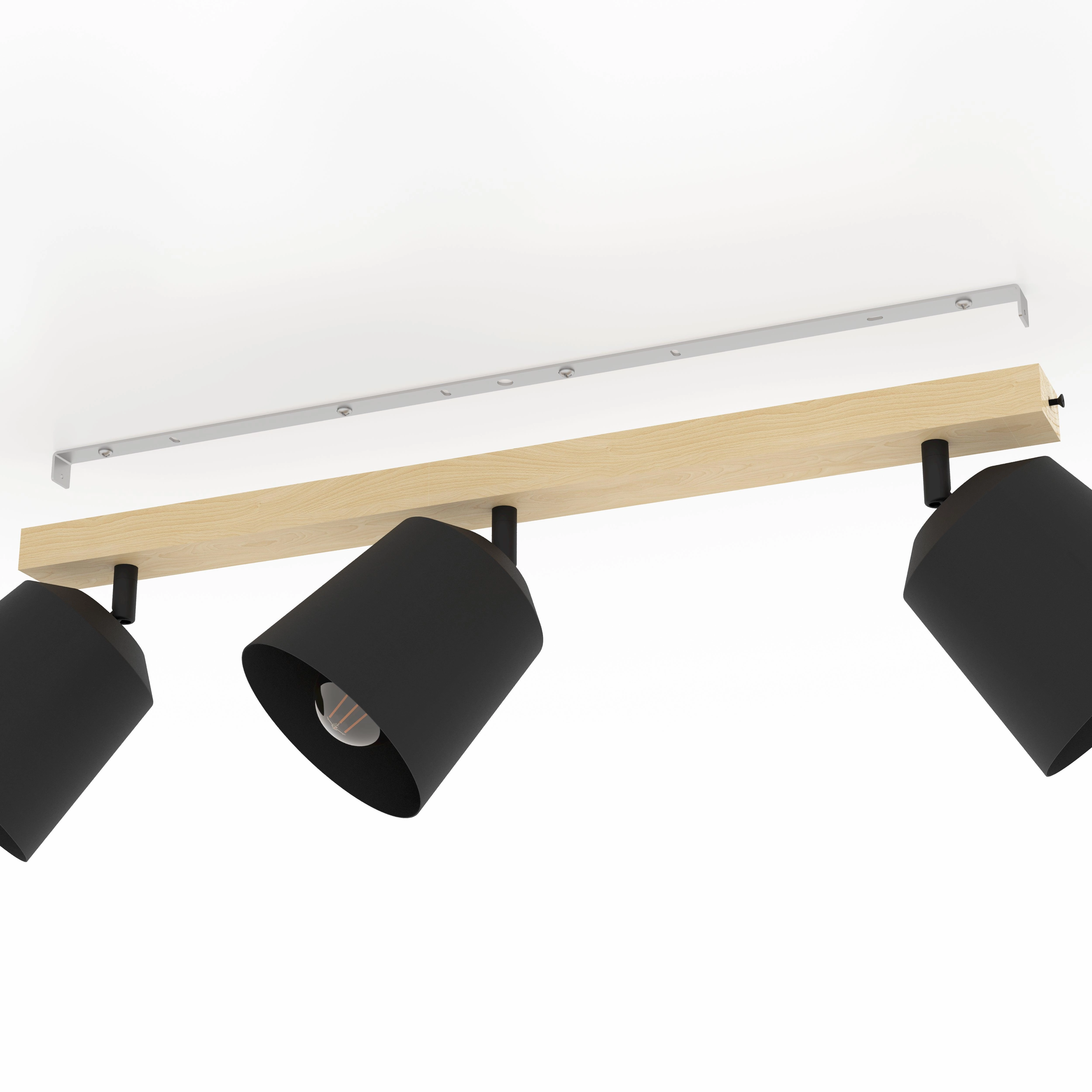 Eglo Cotorro 3 Light Wood & Black Bar Spotlight