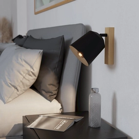 Eglo Cotorro Wood & Black Wall Spotlight tall arc lamp for living room