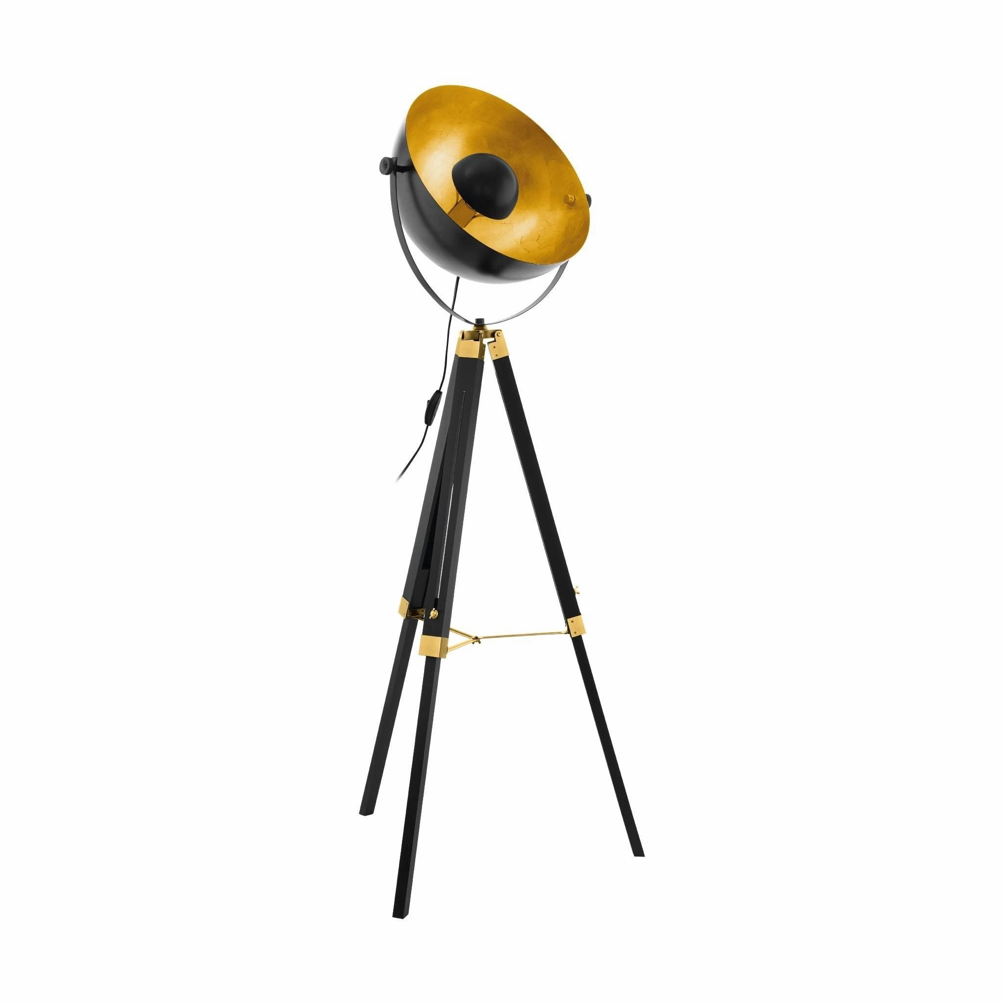 Eglo Covaleda Black Wood & Gold Tripod Adjustable Floor Lamp