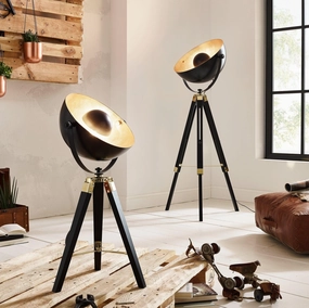Eglo Covaleda Black Wood & Gold Tripod Adjustable Floor Lamp creative lampshade design