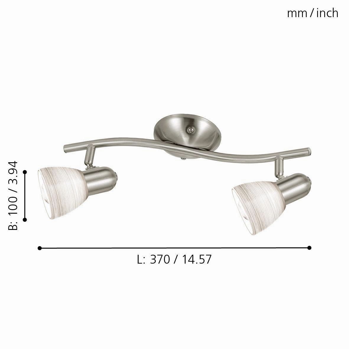 Eglo Dakar 1 Nickel & White Glass 2 Light Bar Spotlight