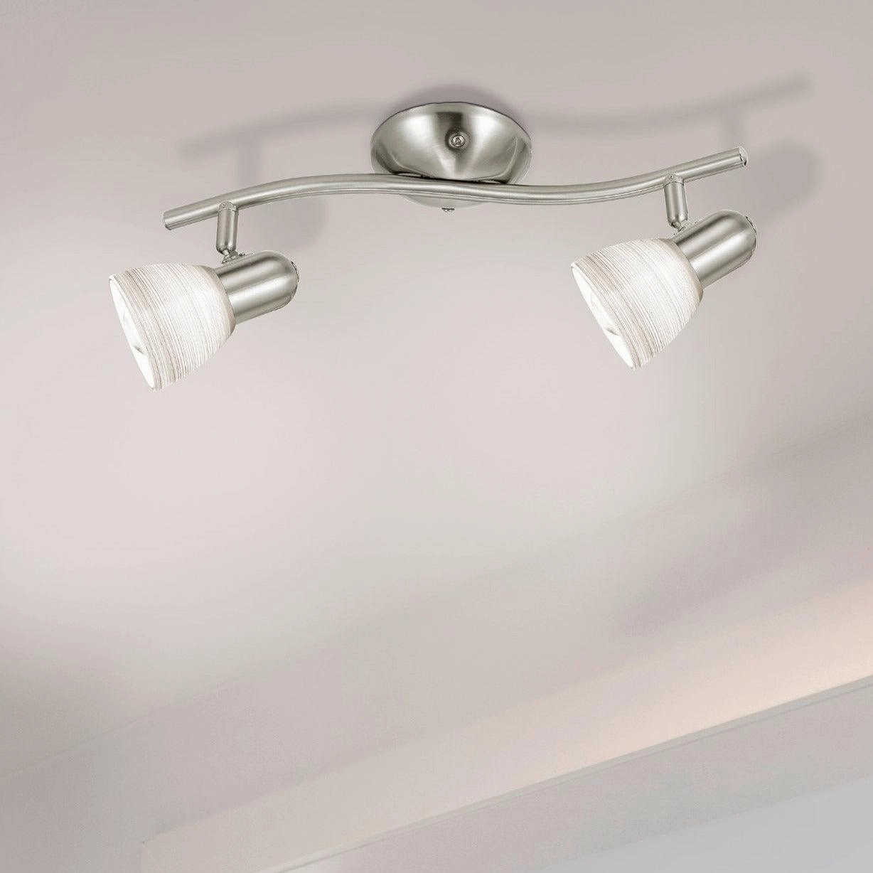 Eglo Dakar 1 Nickel & White Glass 2 Light Bar Spotlight tall arc lamp for living room