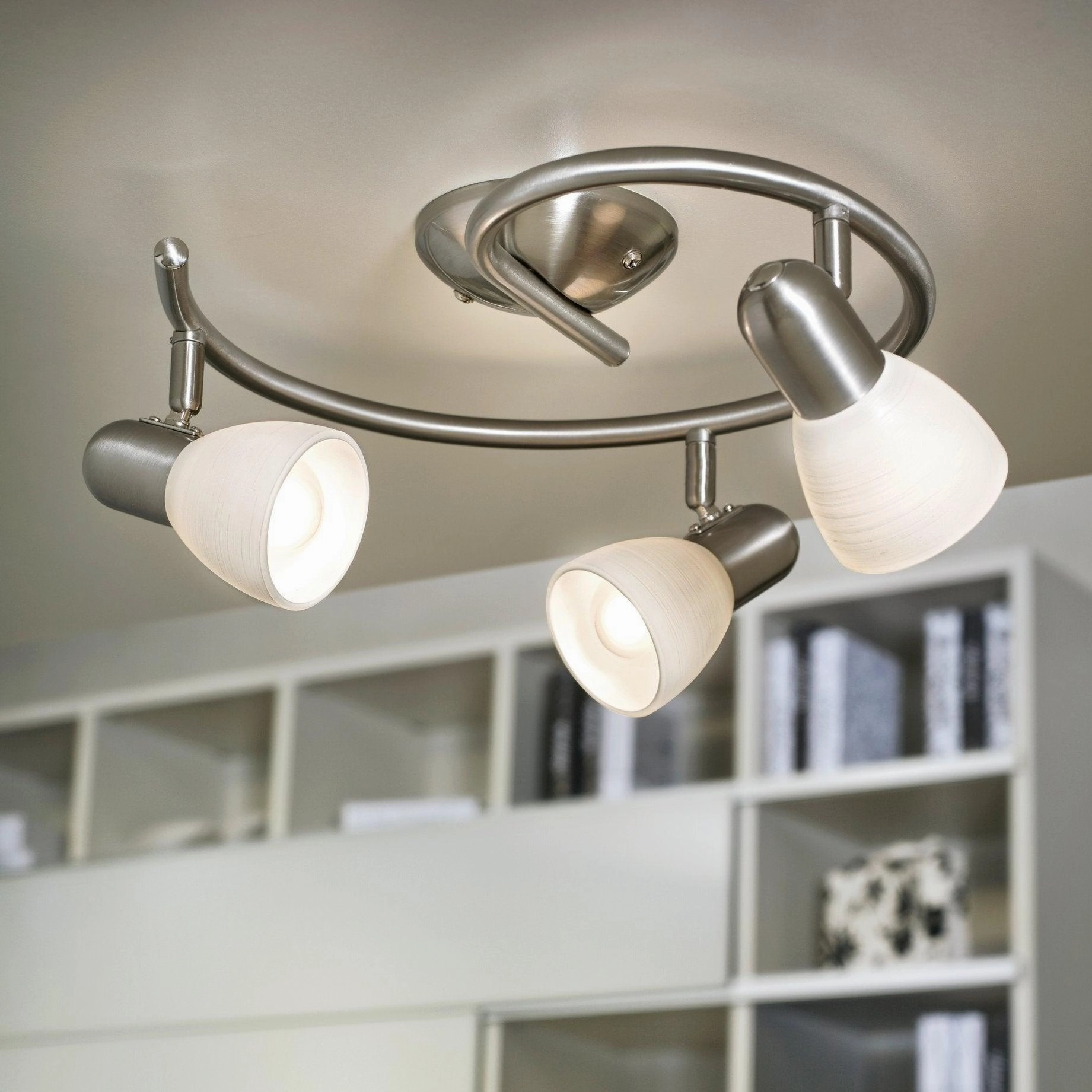 Eglo Dakar 1 Nickel & White Glass 3 Light Spotlight tall arc lamp for living room