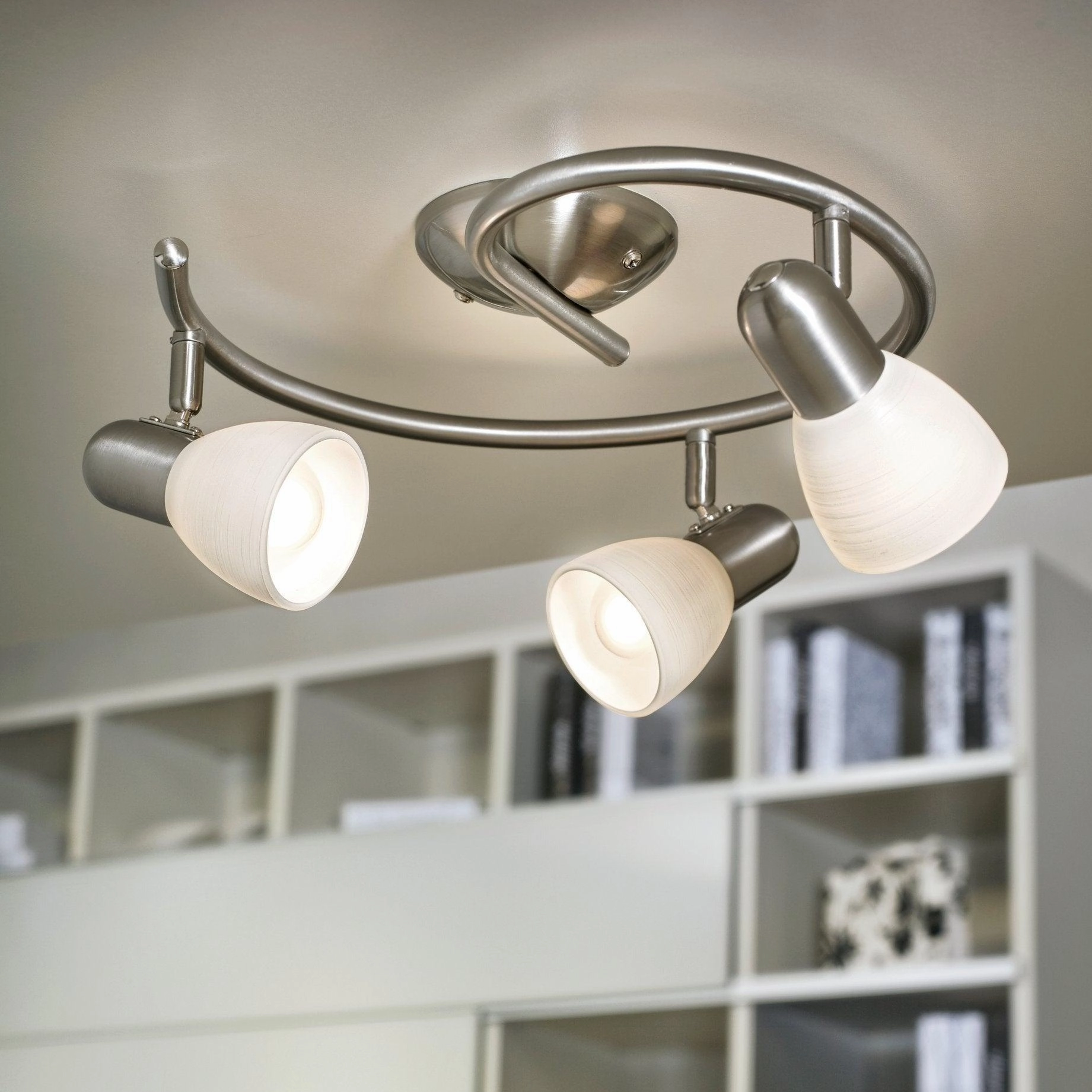 Eglo Dakar 1 Nickel & White Glass 3 Light Spotlight tall arc lamp for living room