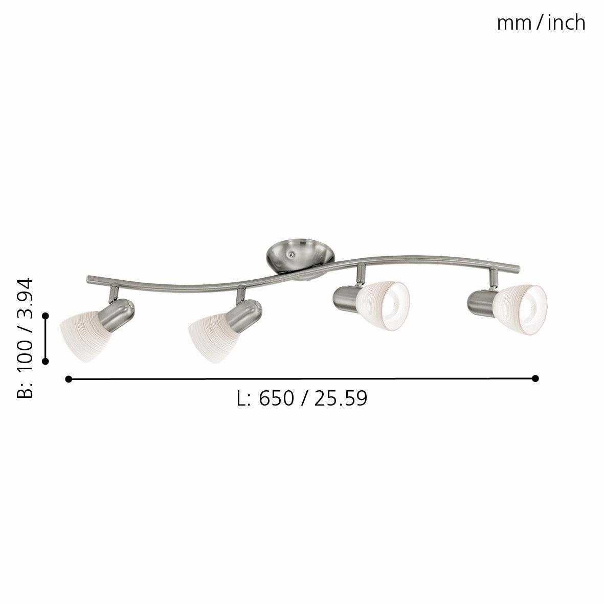 Eglo Dakar 1 Nickel & White Glass 4 Light Bar Spotlight