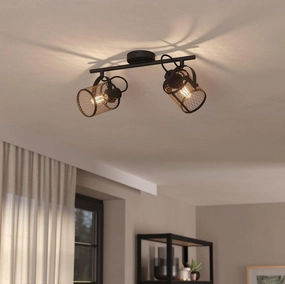 Eglo Dellow Brass Mesh & Black 2 Light Bar Spotlight tall arc lamp for living room