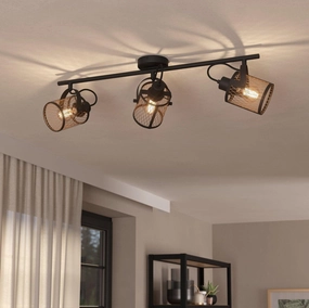 Eglo Dellow Brass Mesh & Black 3 Light Bar Spotlight tall arc lamp for living room