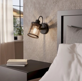 Eglo Dellow Brass Mesh & Black Spotlight tall arc lamp for living room