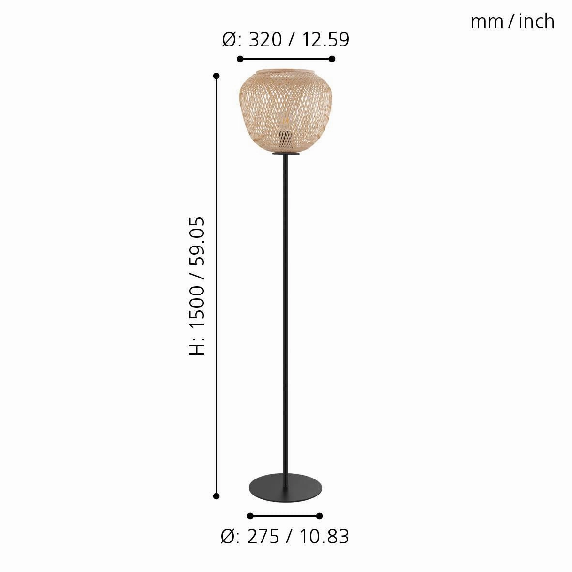 Eglo Dembleby Black Metal Floor Lamp with Wicker Lampshade
