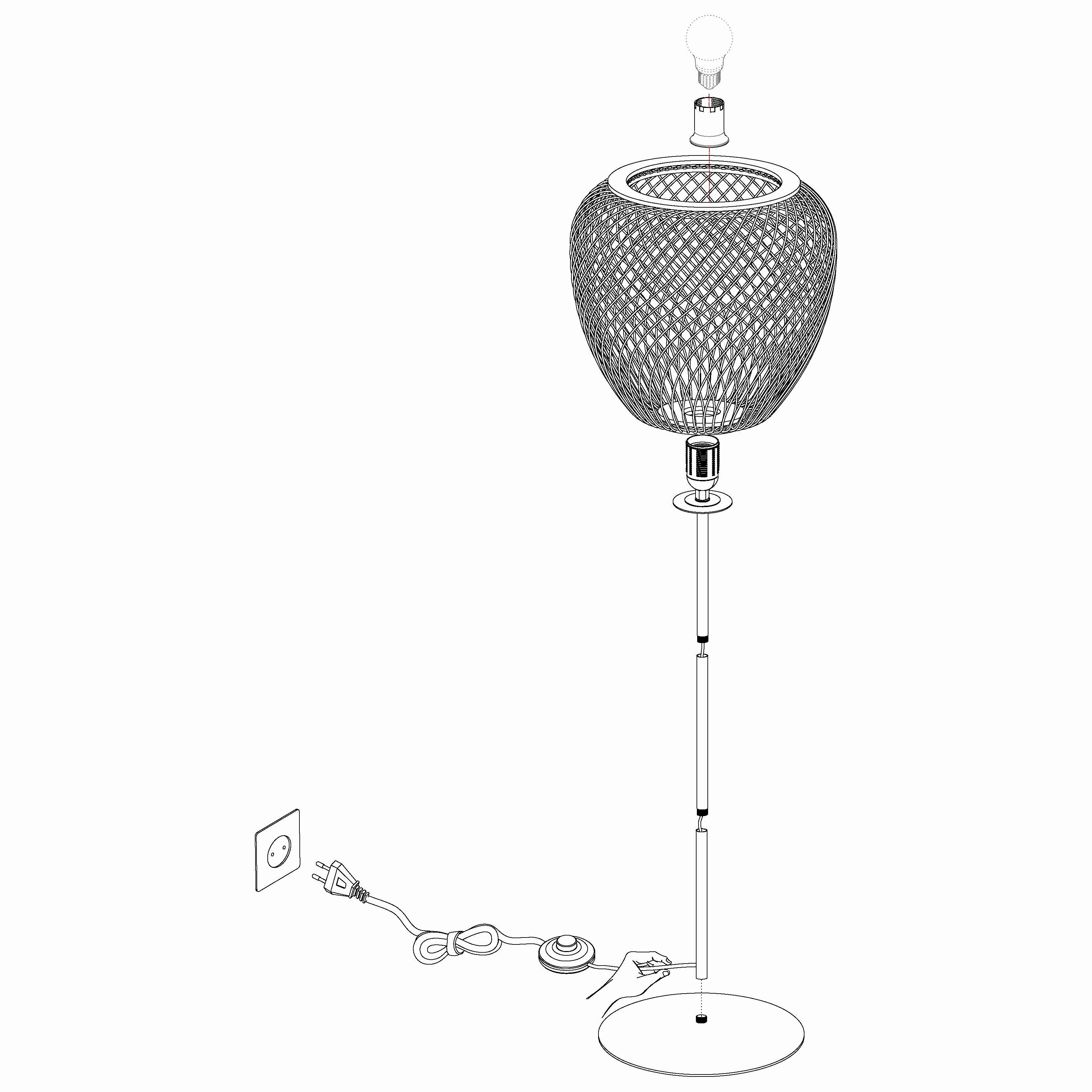 Eglo Dembleby Black Metal Floor Lamp with Wicker Lampshade
