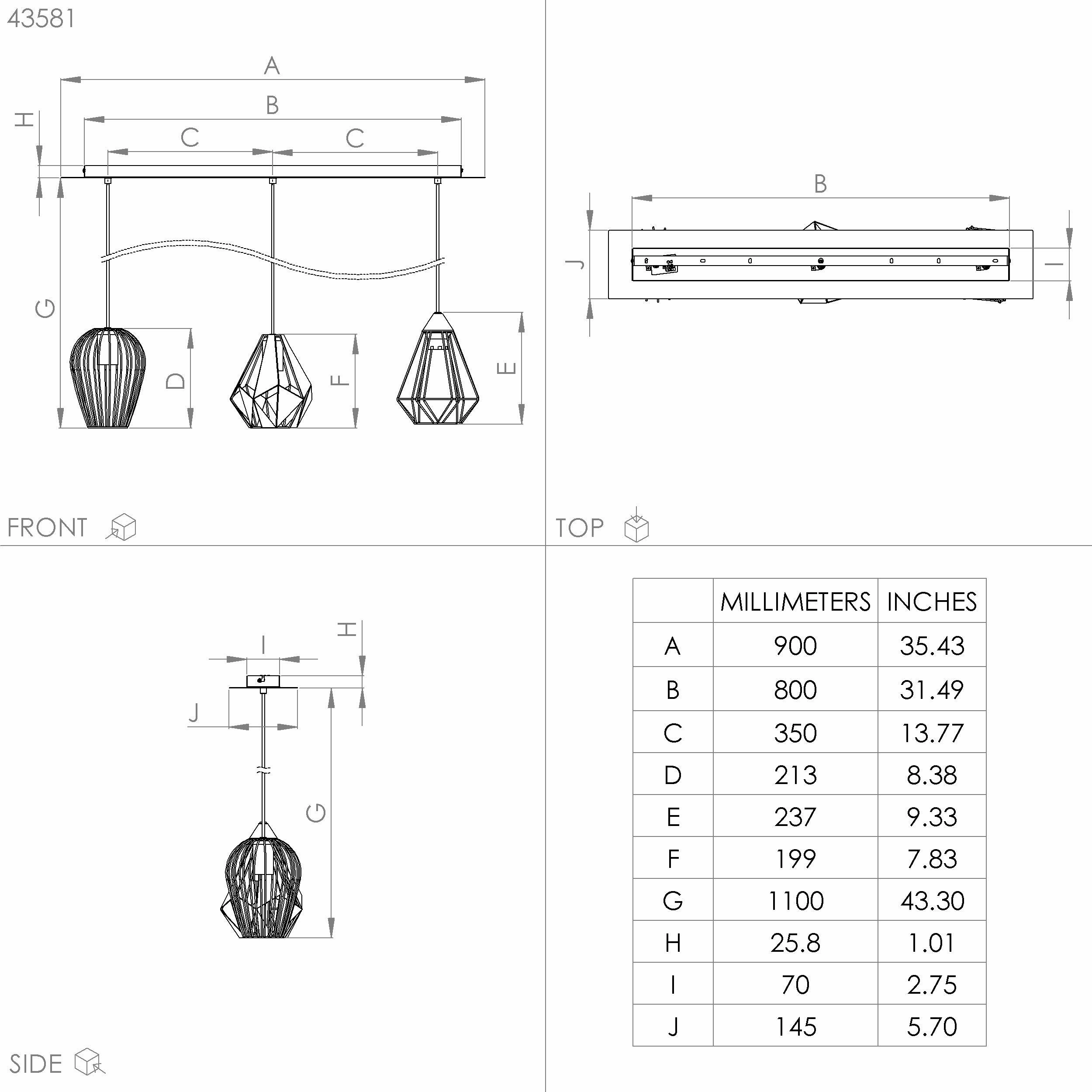 Eglo Distaff 3 Light Geometric Bar Ceiling Pendant