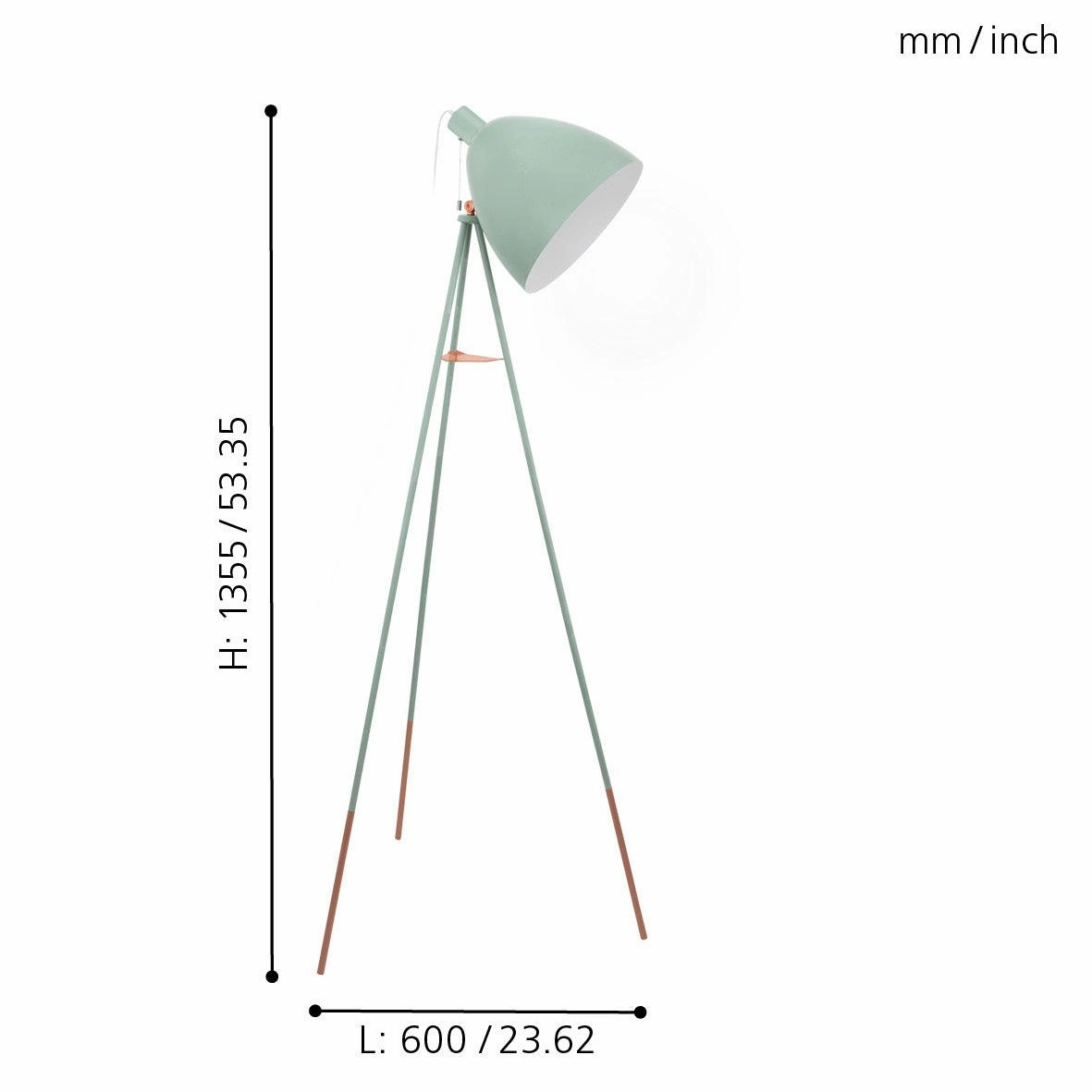 Eglo Dundee Mint Green & Copper Tripod Floor Lamp