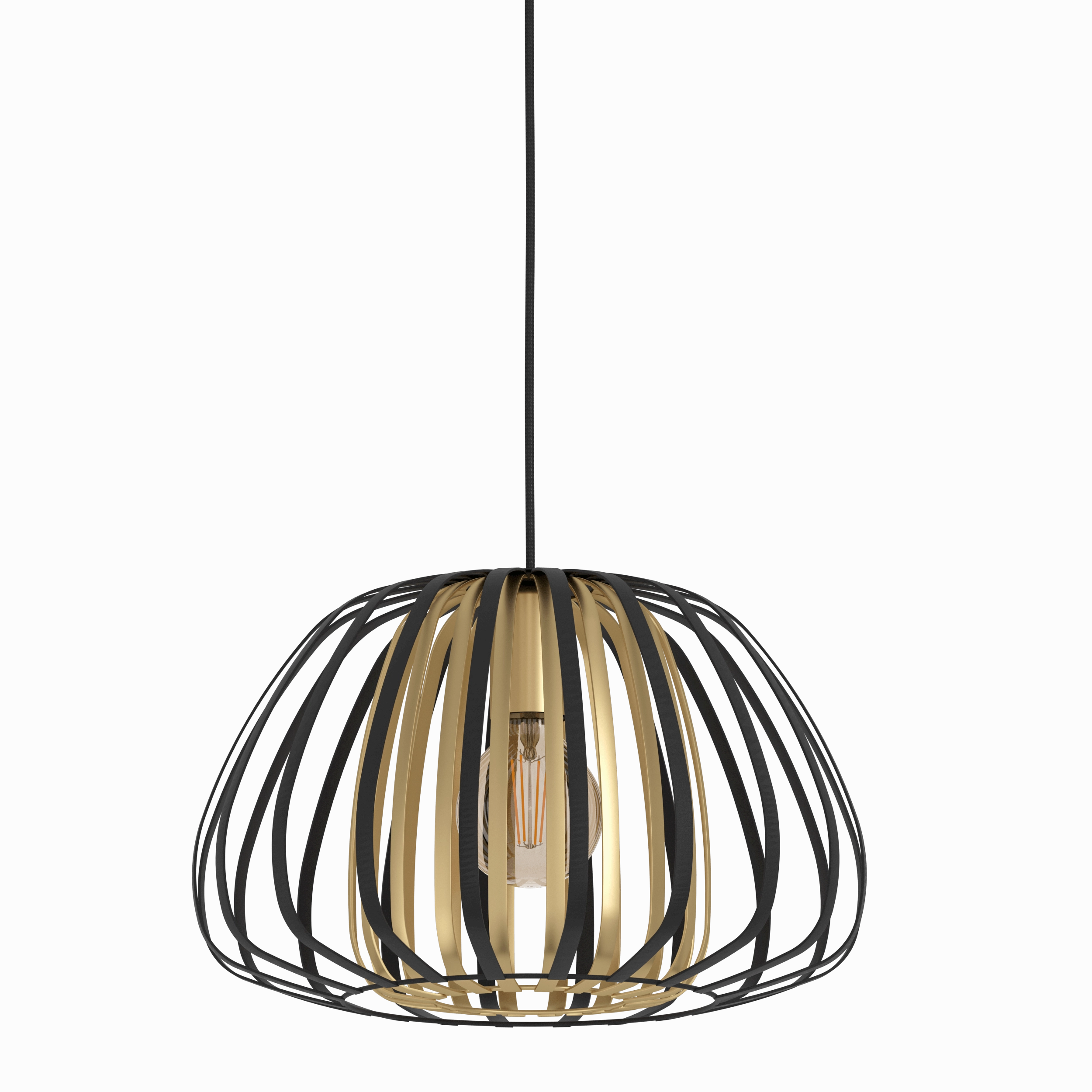 Eglo Encinitos Brass & Black Metal Strips Pendant - 37.5cm