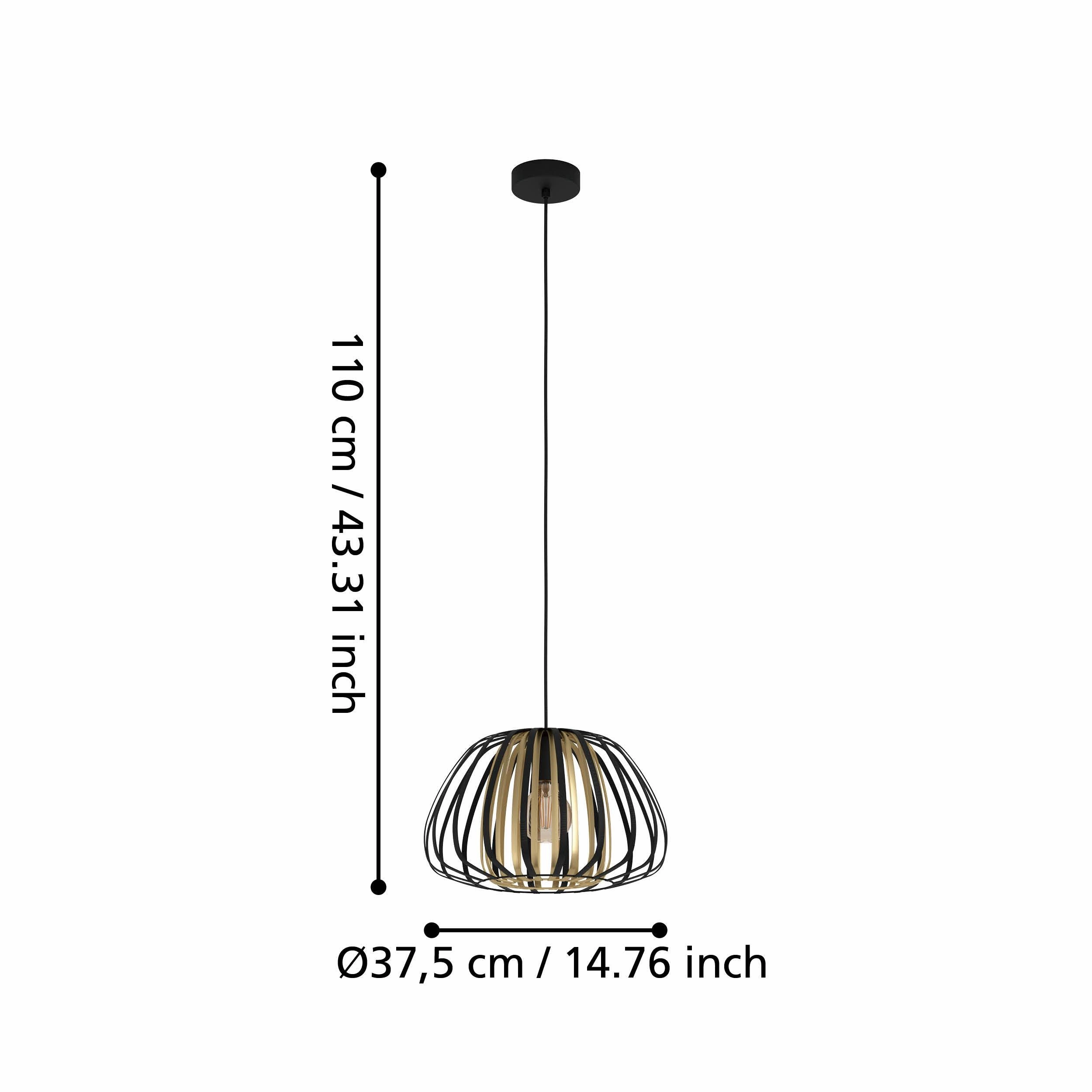 Eglo Encinitos Brass & Black Metal Strips Pendant - 37.5cm