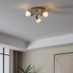 Eglo Enea Nickel & Satin Glass 3 Light Plate Spotlight tall arc lamp for living room