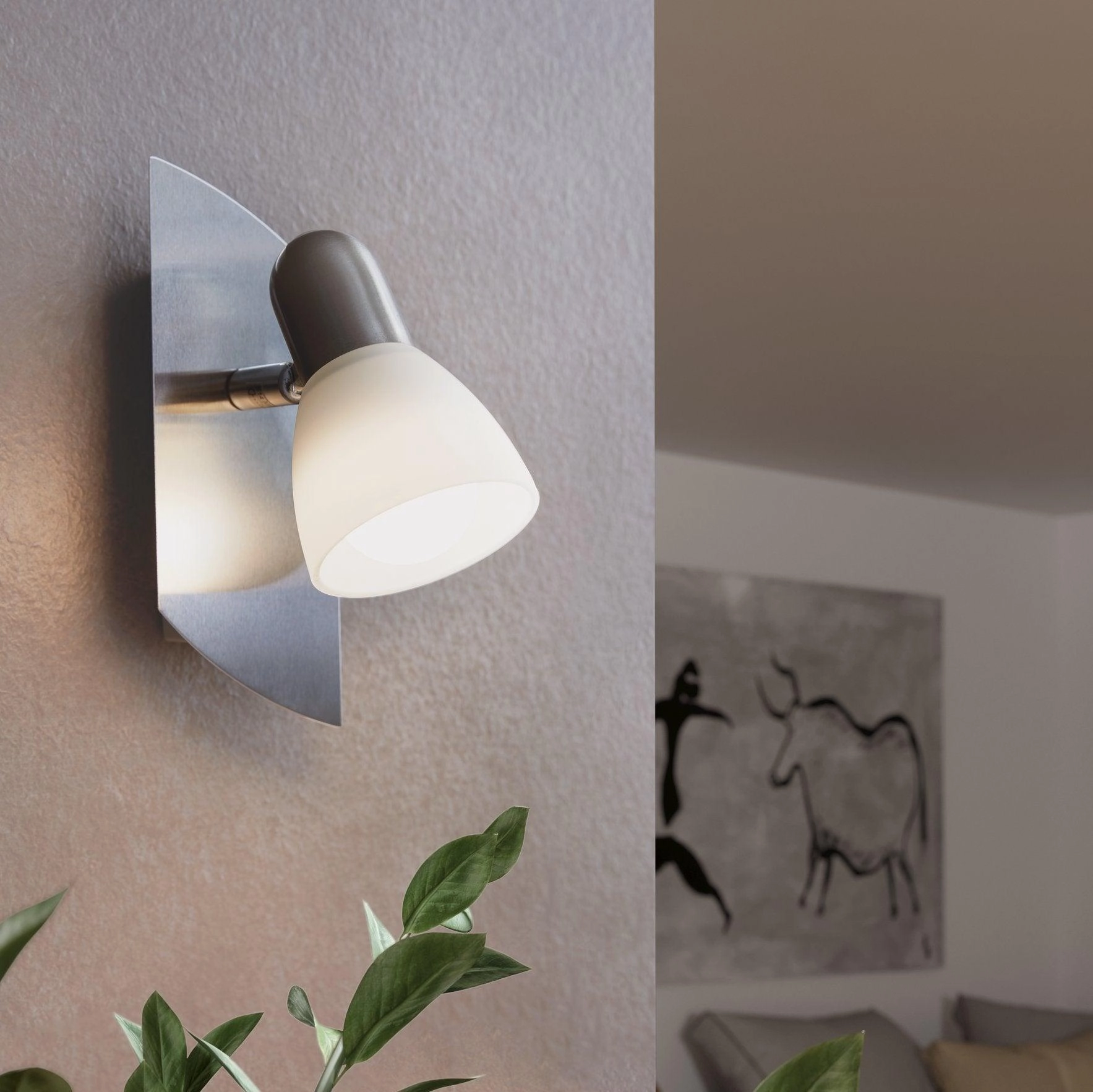 Eglo Enea Nickel & Satin Glass Wall Spotlight tall arc lamp for living room