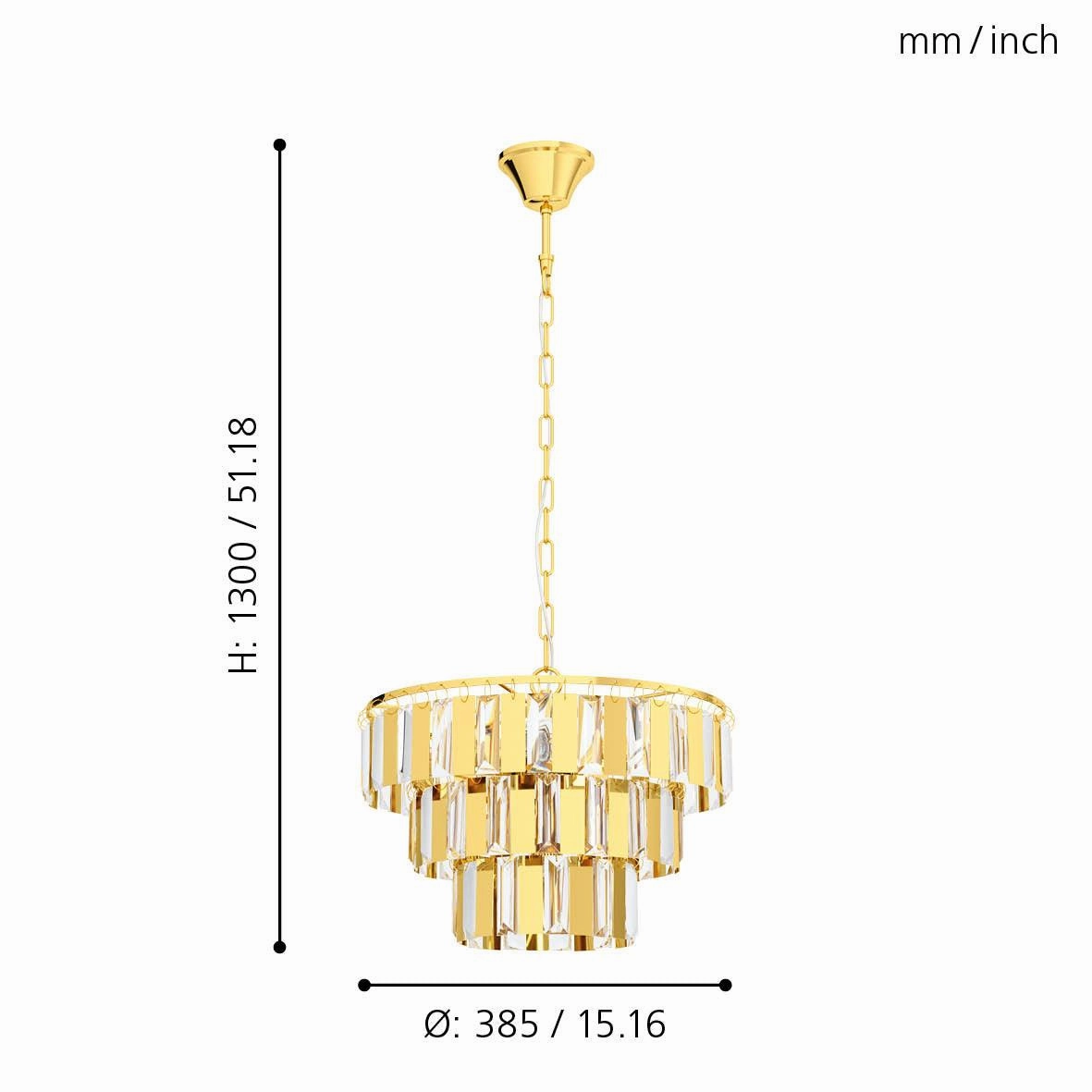 Eglo Erseka Crystal Glass & Brass Ceiling Pendant - 38.5cm