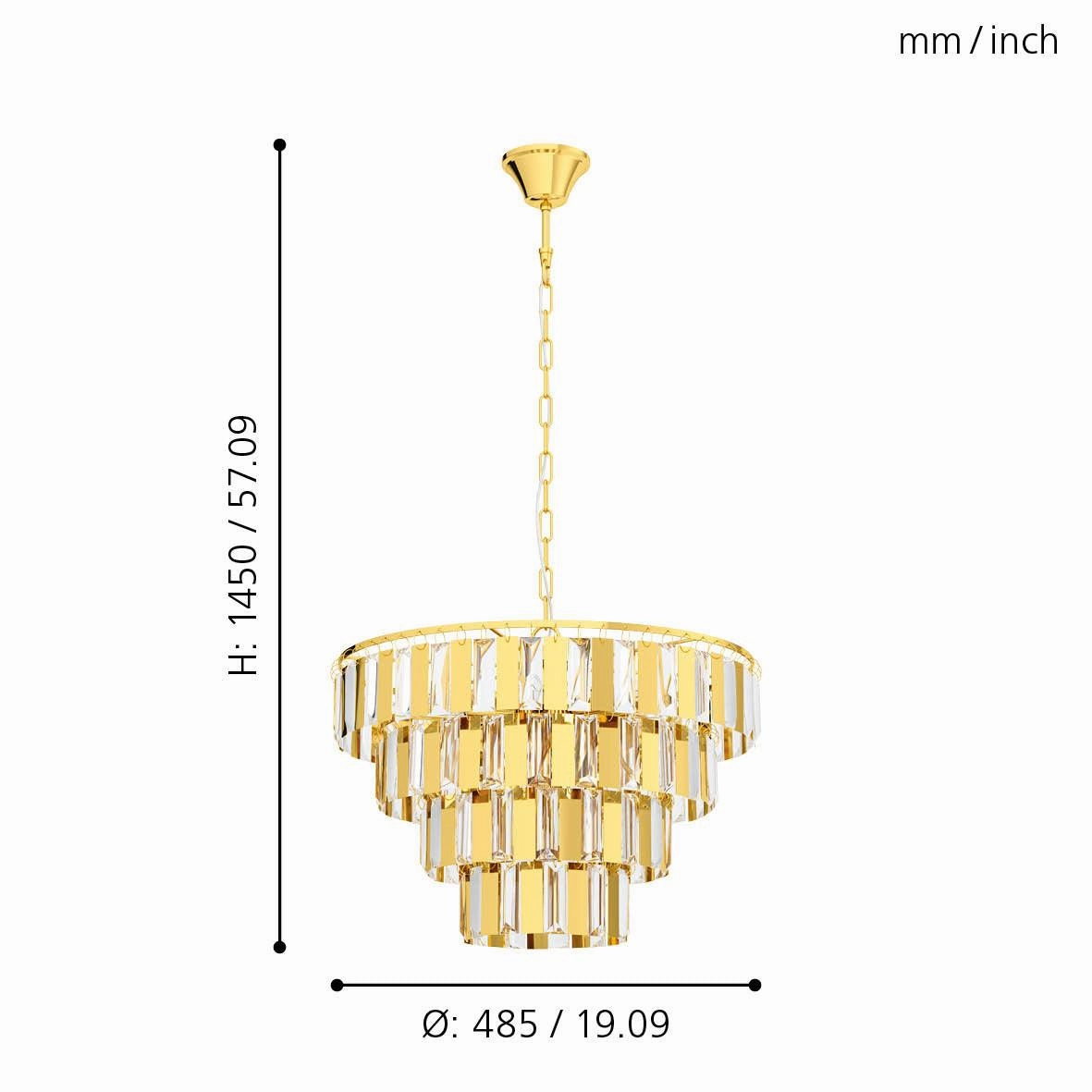 Eglo Erseka Crystal Glass & Brass Ceiling Pendant - 48.5cm