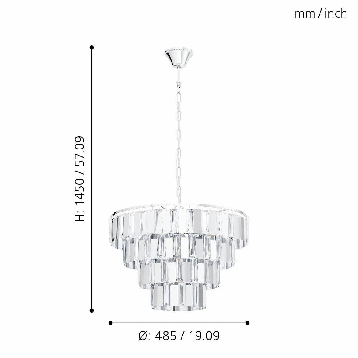 Eglo Erseka Crystal Glass & Chrome Ceiling Pendant - 48.5cm