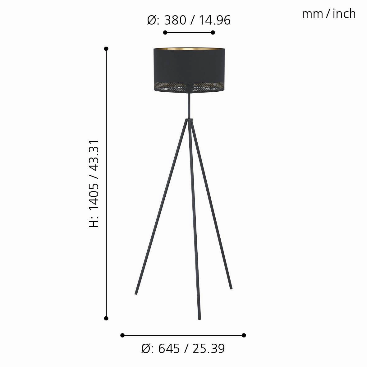 Eglo Esteperra Black Tripod Floor Lamp With Black & Gold Shade