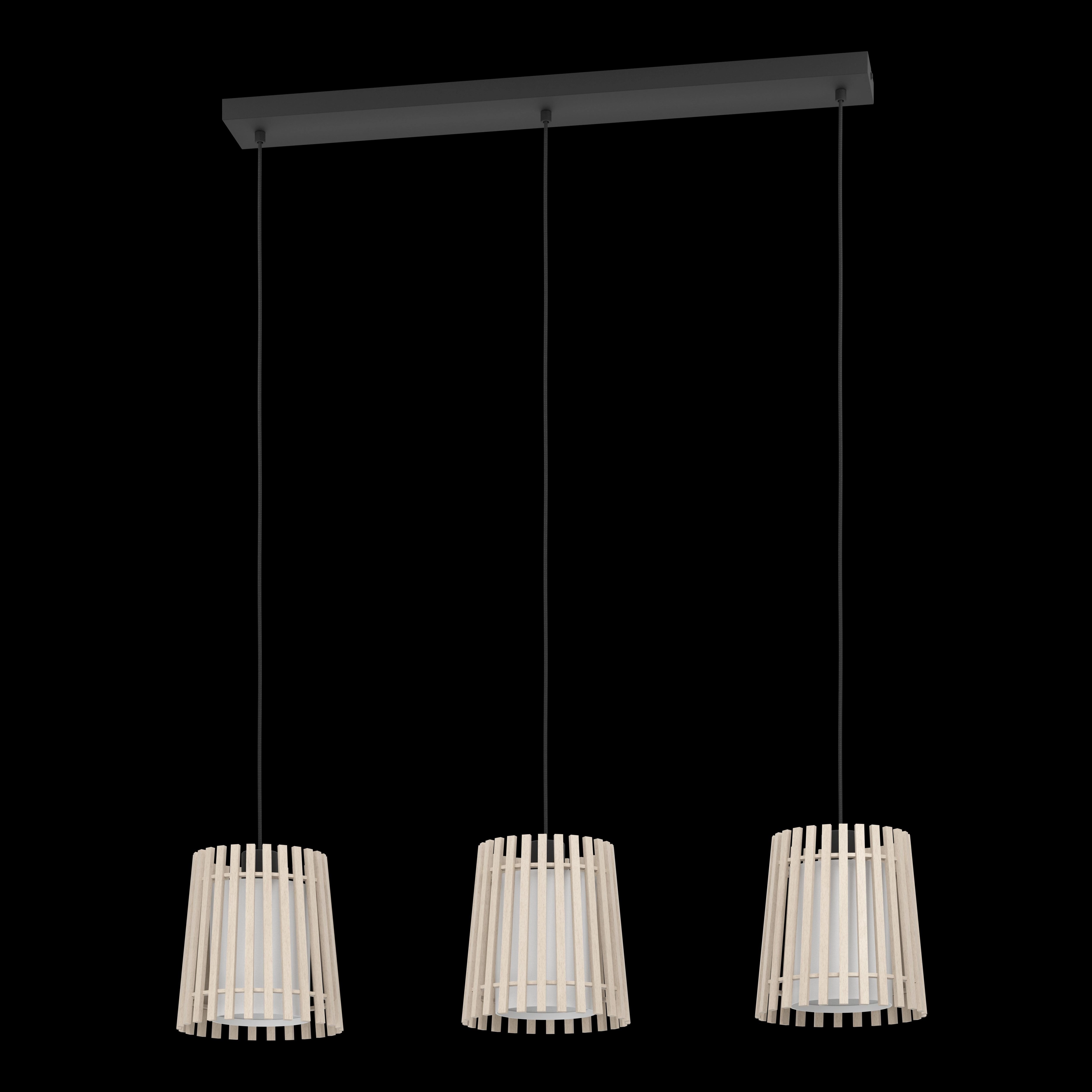 Eglo Fattoria 3 Light Wood Slat & Fabric Ceiling Pendant