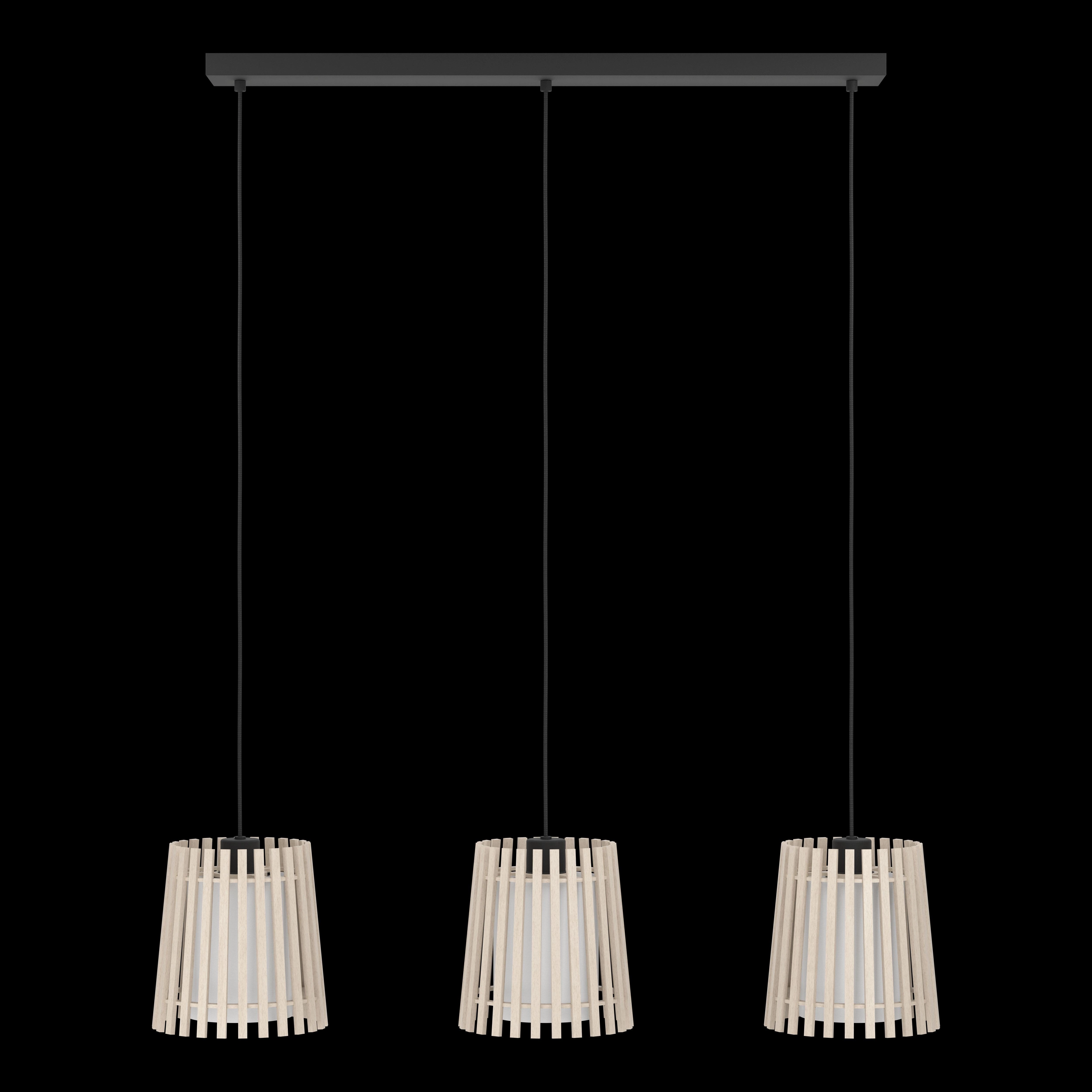 Eglo Fattoria 3 Light Wood Slat & Fabric Ceiling Pendant