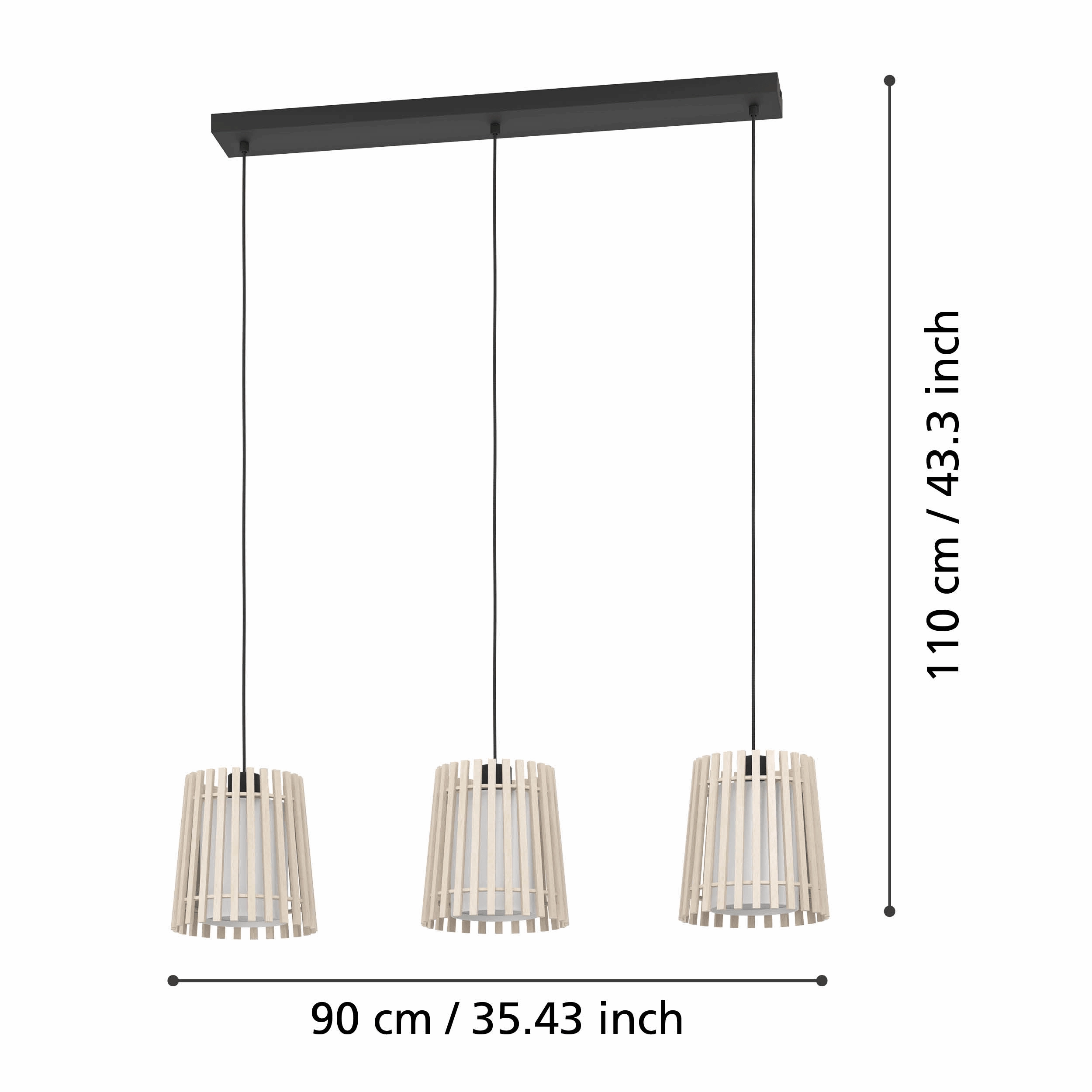 Eglo Fattoria 3 Light Wood Slat & Fabric Ceiling Pendant