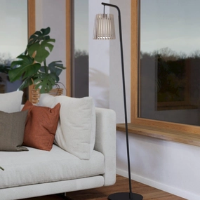 Eglo Fattoria Black Floor Lamp With A Wooden & Fabric Shade creative lampshade design
