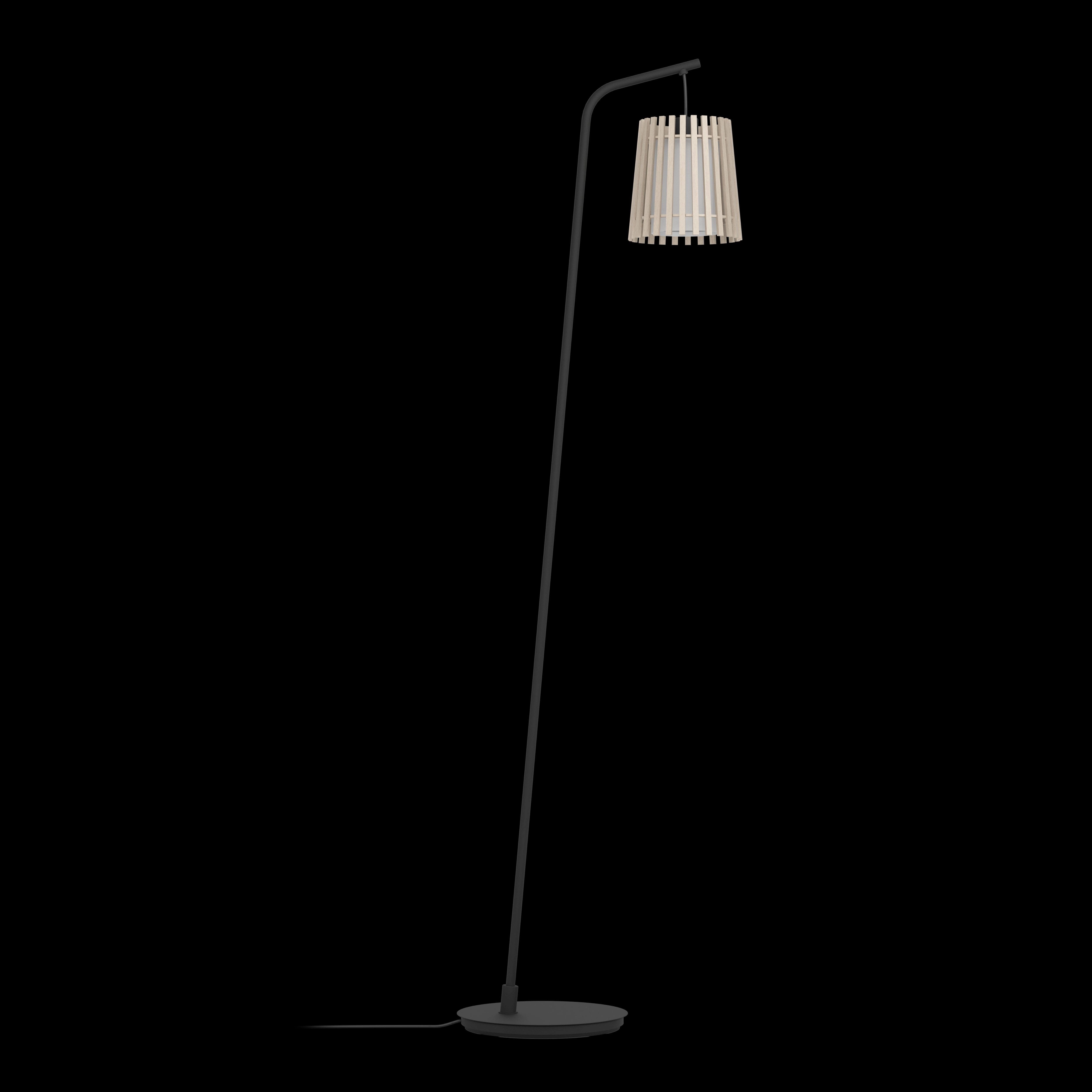 Eglo Fattoria Black Floor Lamp With A Wooden & Fabric Shade