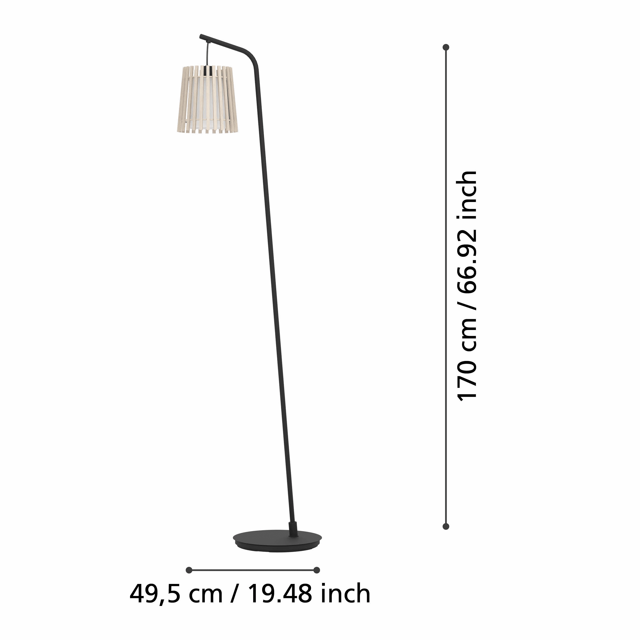 Eglo Fattoria Black Floor Lamp With A Wooden & Fabric Shade