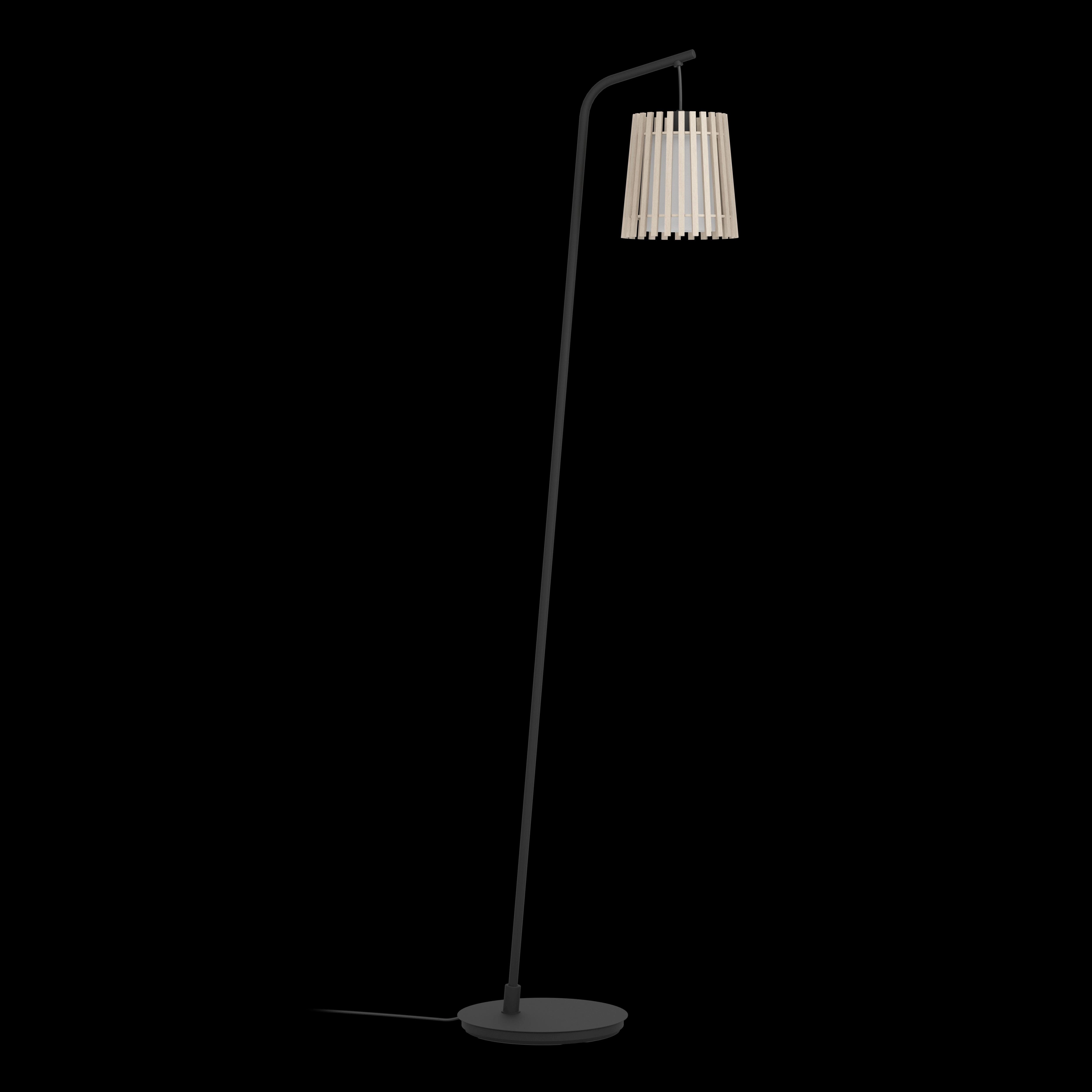 Eglo Fattoria Black Floor Lamp With A Wooden & Fabric Shade