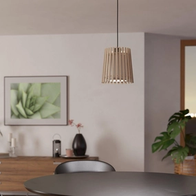 Eglo Fattoria Wood Slat & Fabric Ceiling Pendant sleek LED ceiling lamp