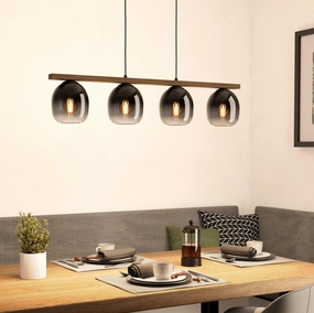 Eglo Filago 4 Light Wood Beam & Glass Shade Pendant sleek LED ceiling lamp