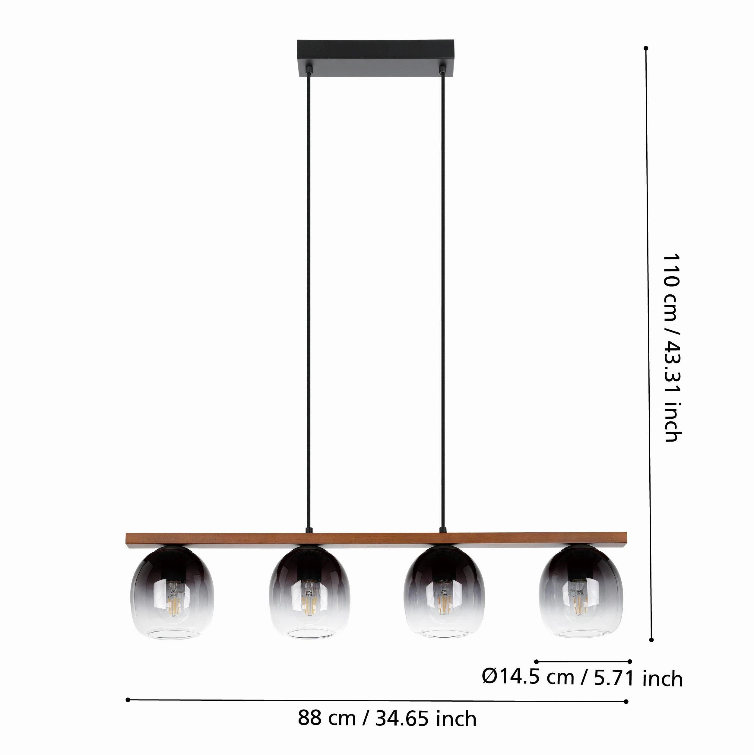 Eglo Filago 4 Light Wood Beam & Glass Shade Pendant