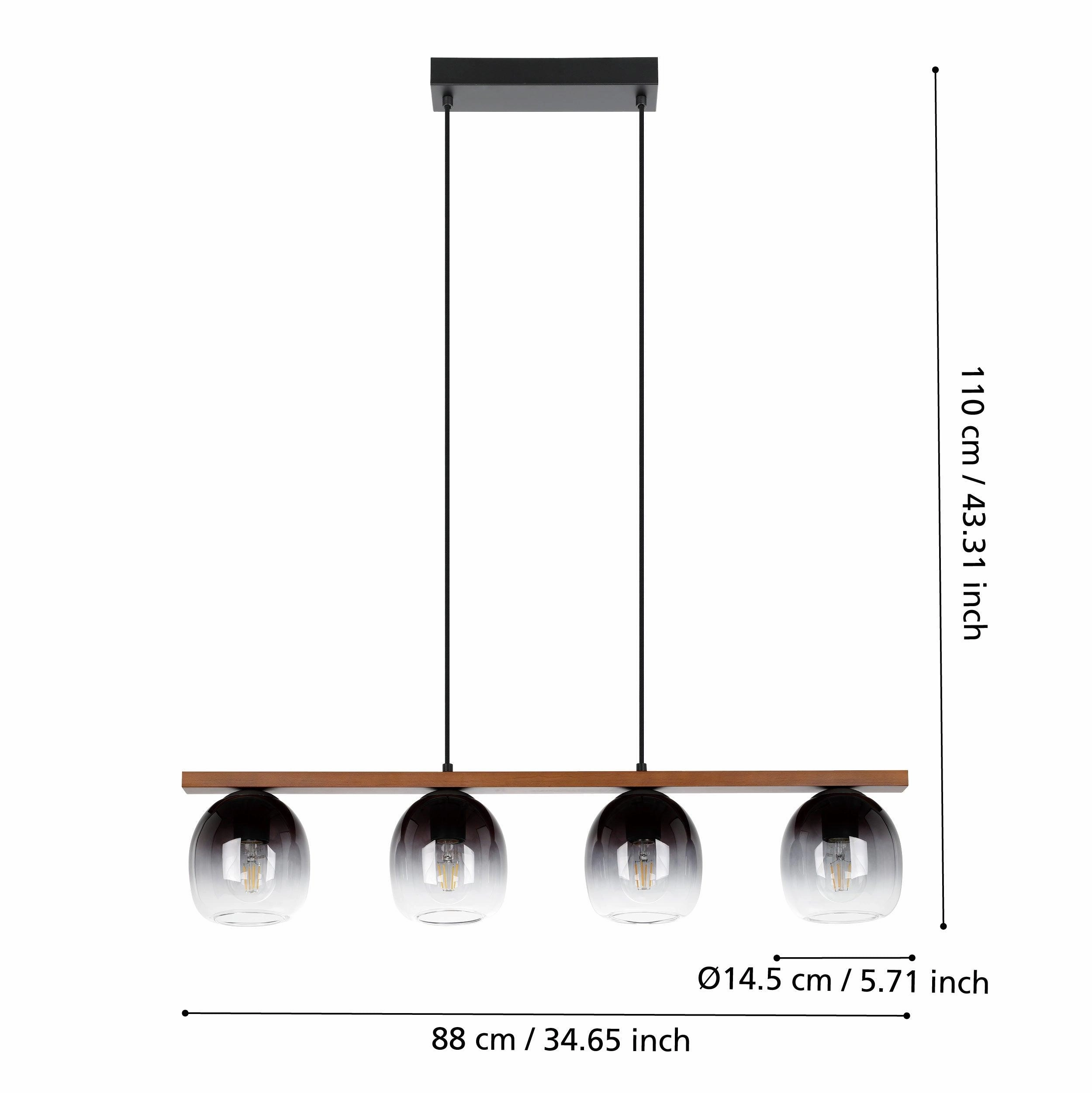 Eglo Filago 4 Light Wood Beam & Glass Shade Pendant
