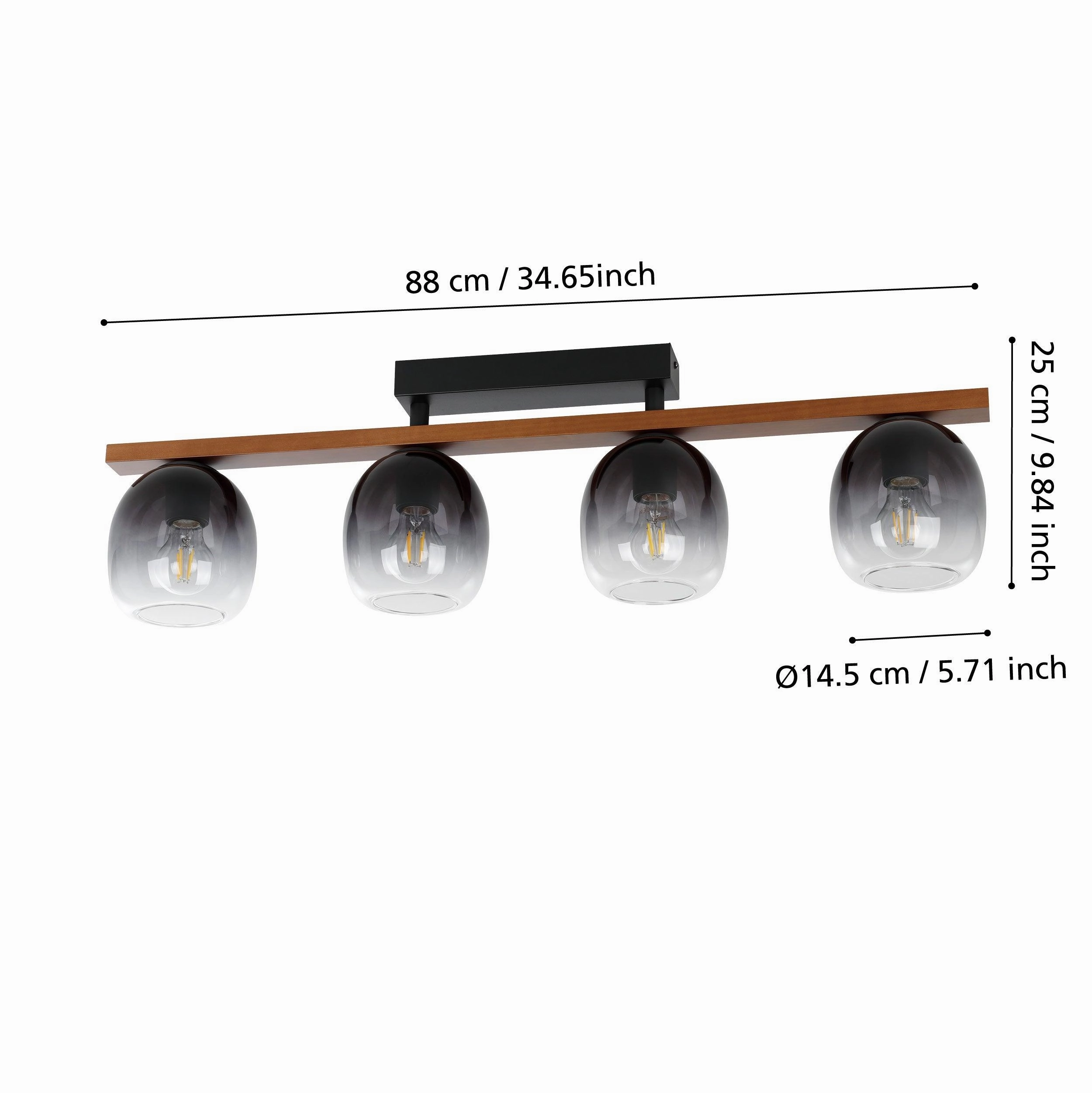 Eglo Filago Walnut-Brown 4 Light Bar Pendant - Glass Shades
