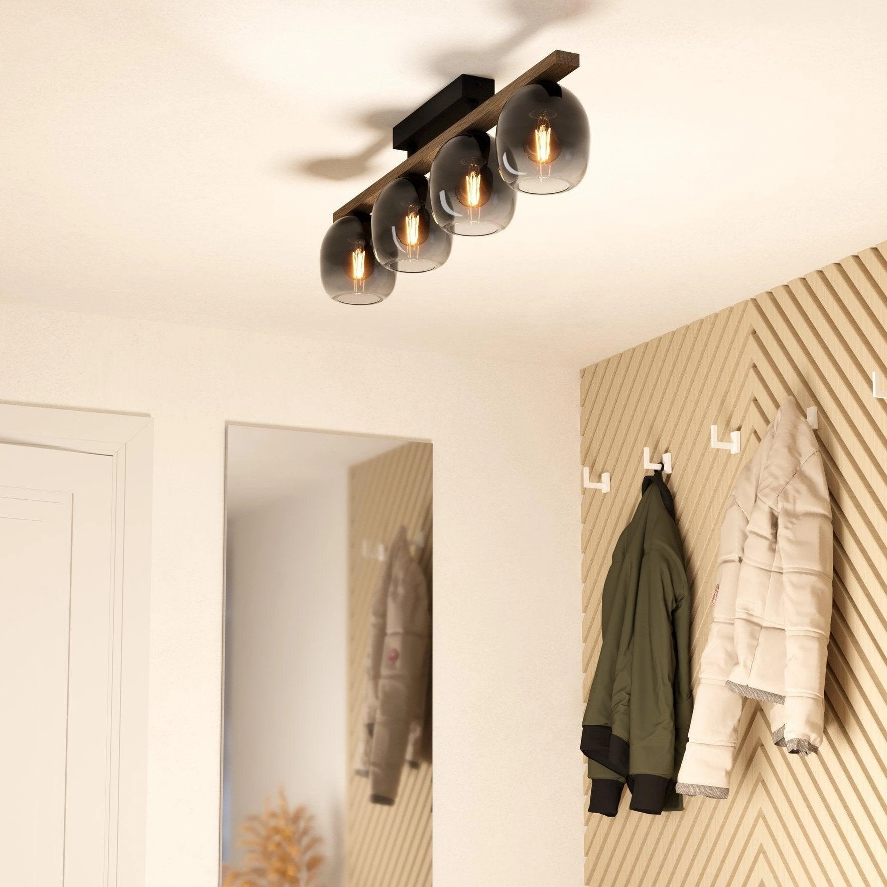 Eglo Filago Walnut-Brown 4 Light Bar Pendant - Glass Shades flush mount ceiling fixture
